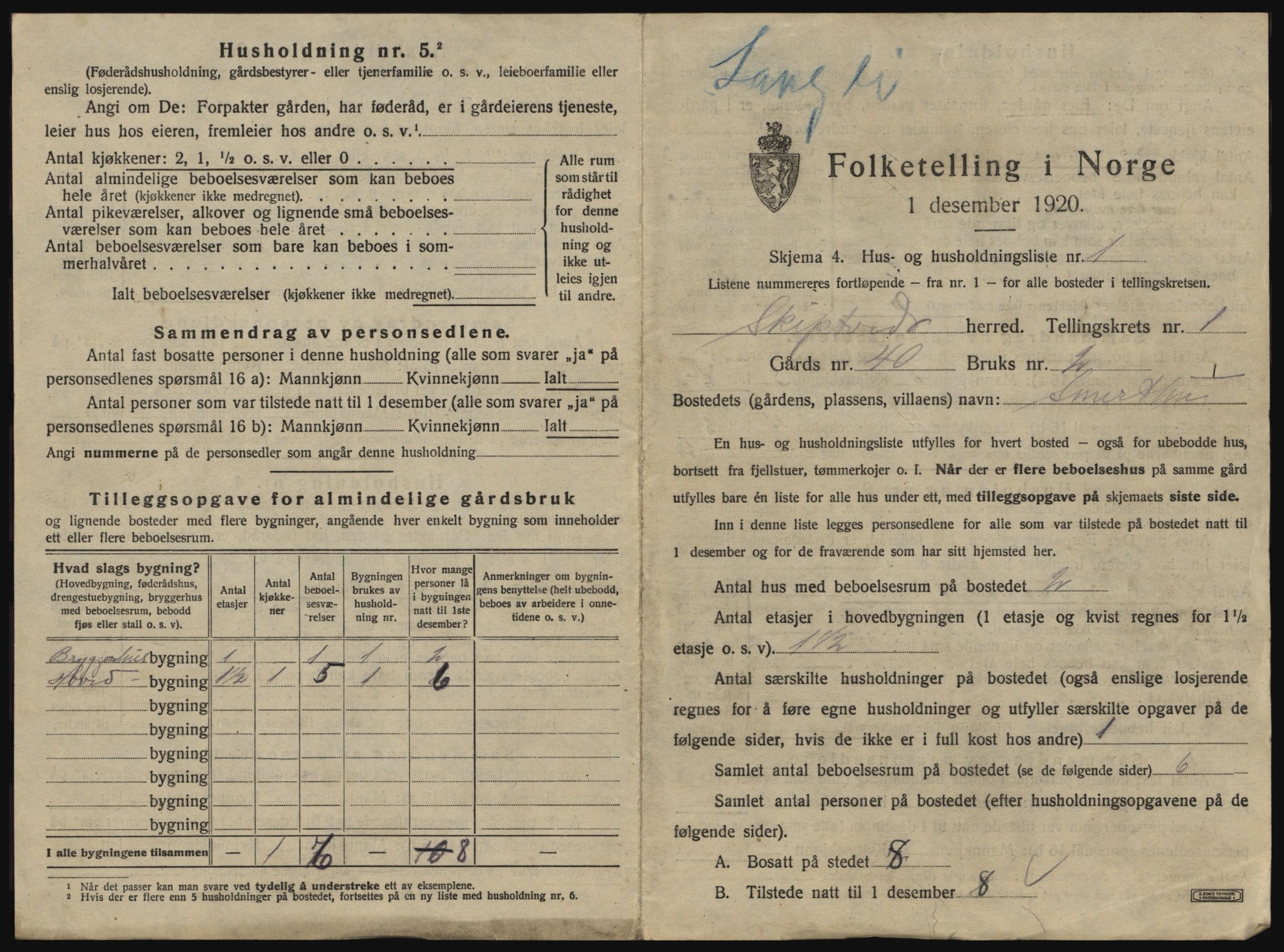 SAO, 1920 census for Skiptvet, 1920, p. 27