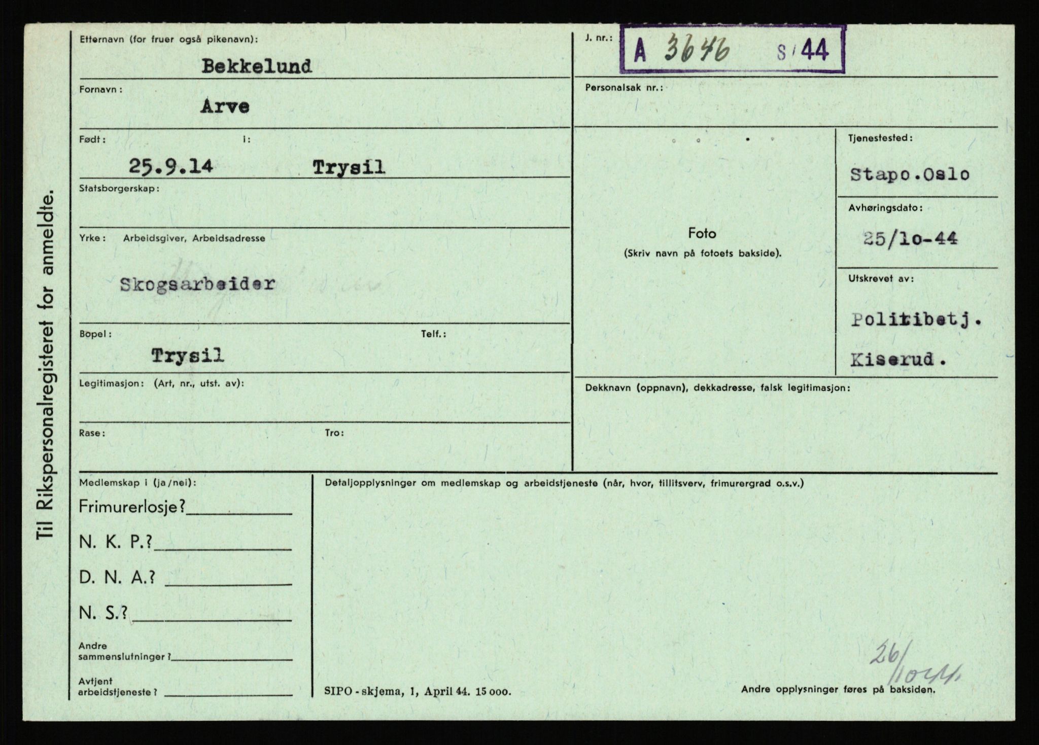 Statspolitiet - Hovedkontoret / Osloavdelingen, AV/RA-S-1329/C/Ca/L0002: Arneberg - Brand, 1943-1945, p. 1687