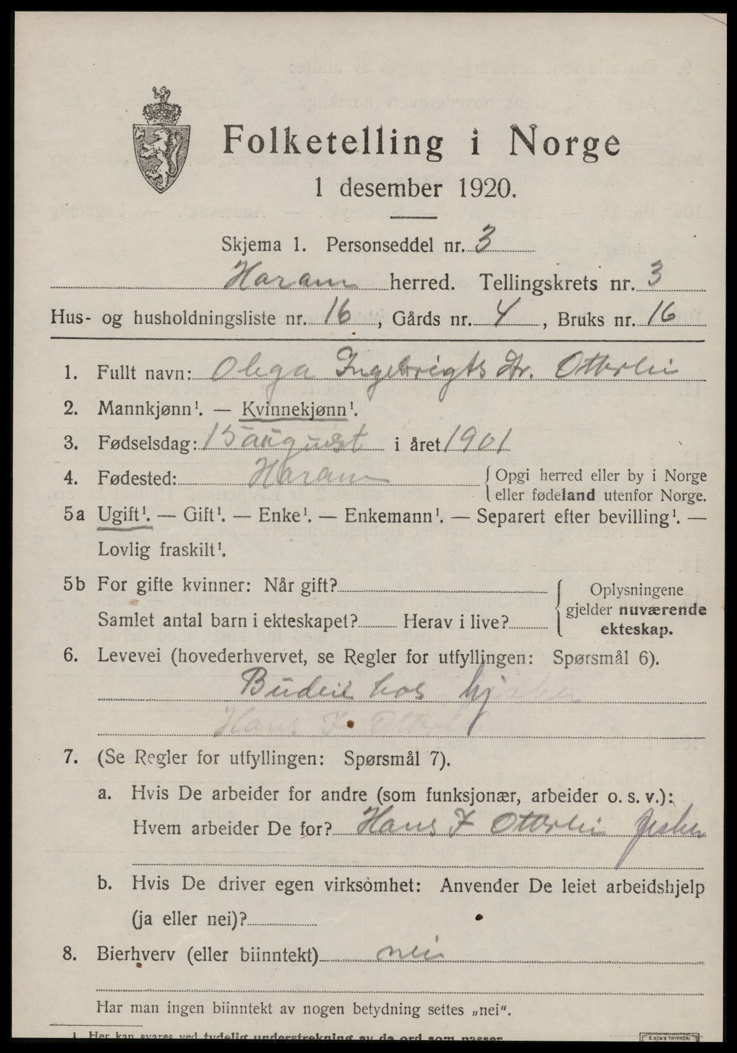 SAT, 1920 census for Haram, 1920, p. 2101