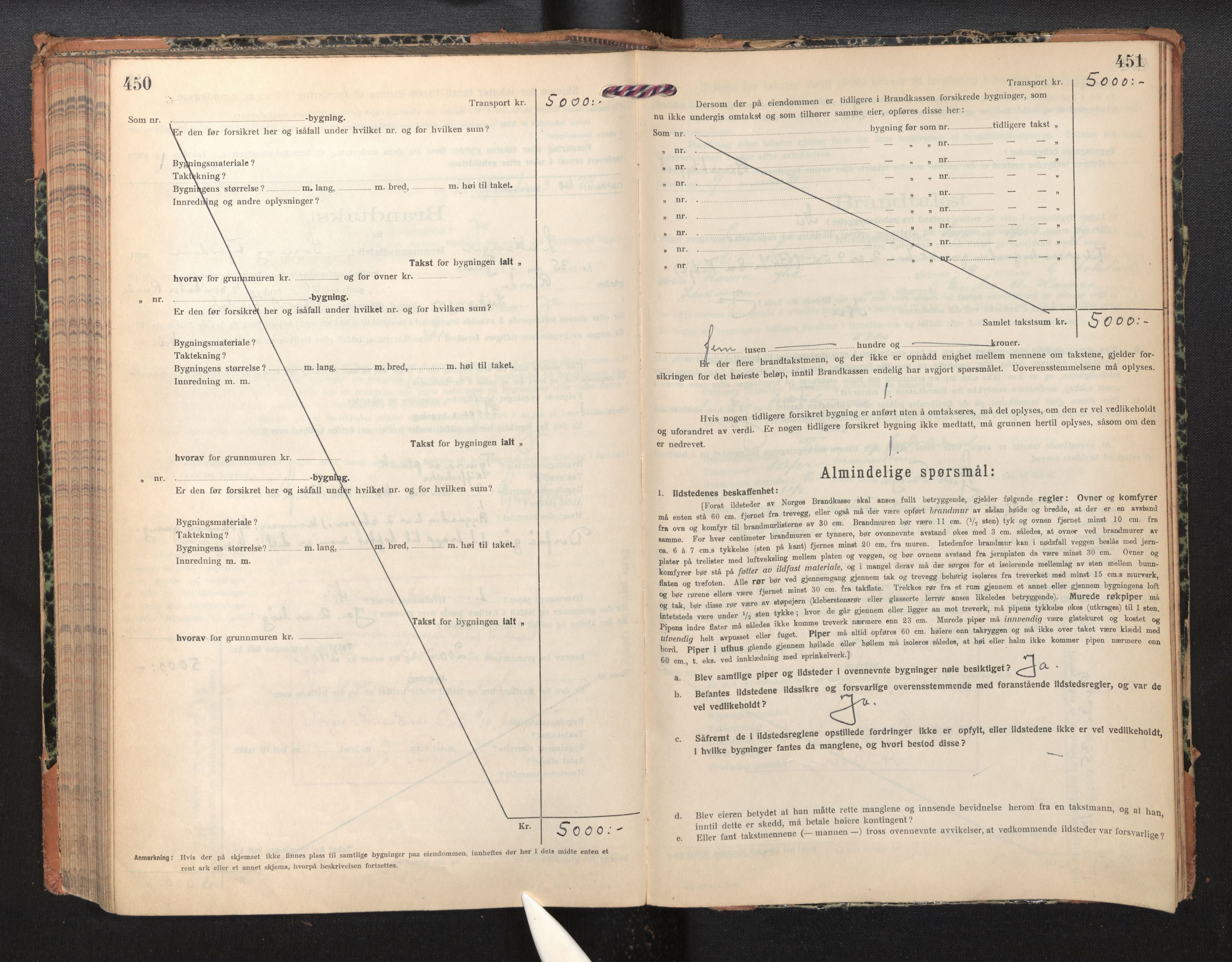 Lensmannen i Leikanger, AV/SAB-A-29201/0012/L0007: Branntakstprotokoll, skjematakst, 1926-1936, p. 450-451