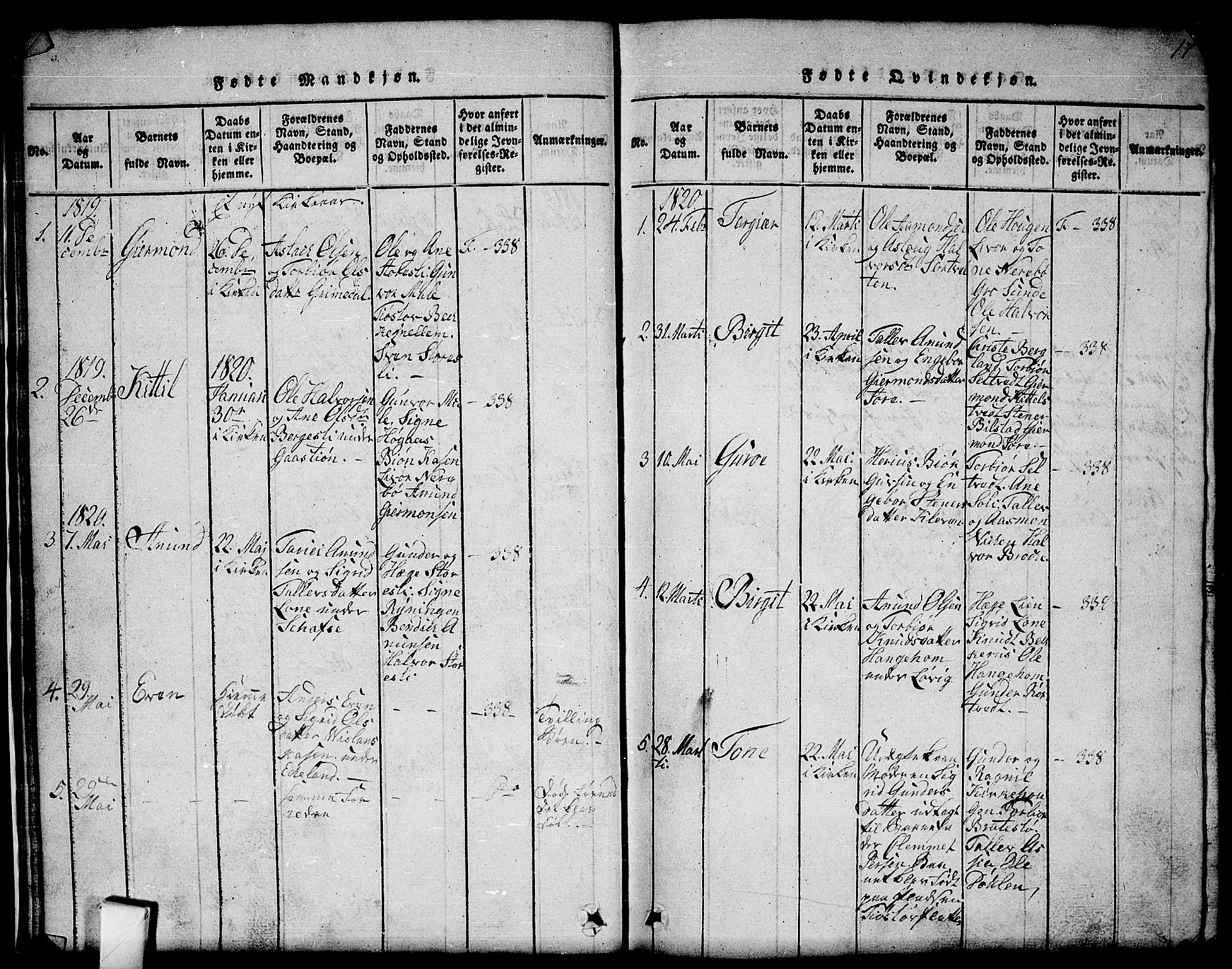 Mo kirkebøker, SAKO/A-286/G/Gb/L0001: Parish register (copy) no. II 1, 1814-1843, p. 17