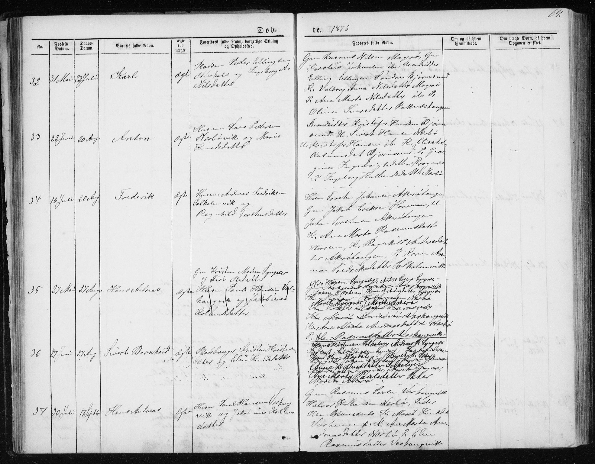 Ministerialprotokoller, klokkerbøker og fødselsregistre - Møre og Romsdal, AV/SAT-A-1454/560/L0724: Parish register (copy) no. 560C01, 1867-1892, p. 64