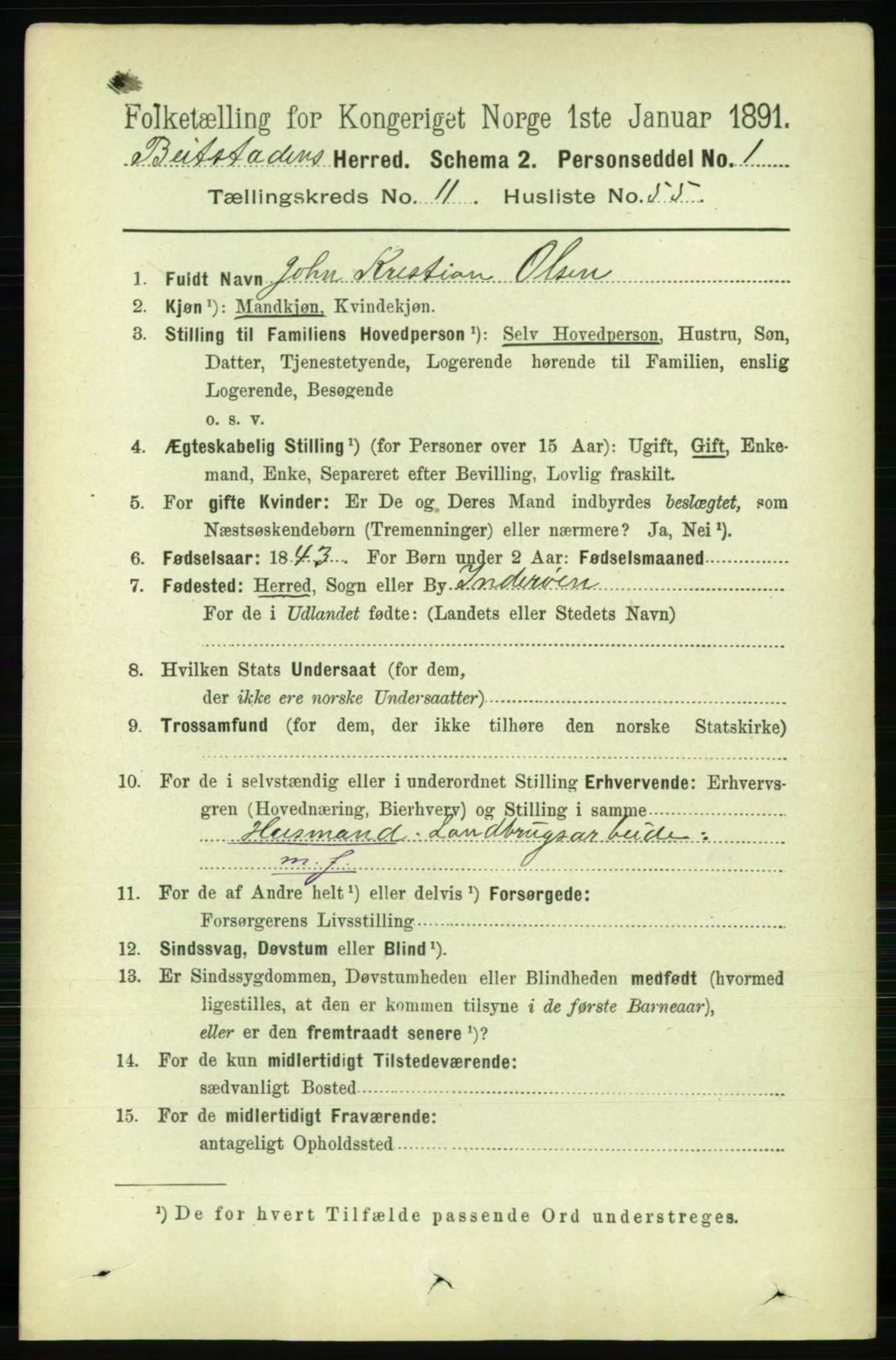 RA, 1891 census for 1727 Beitstad, 1891, p. 3314