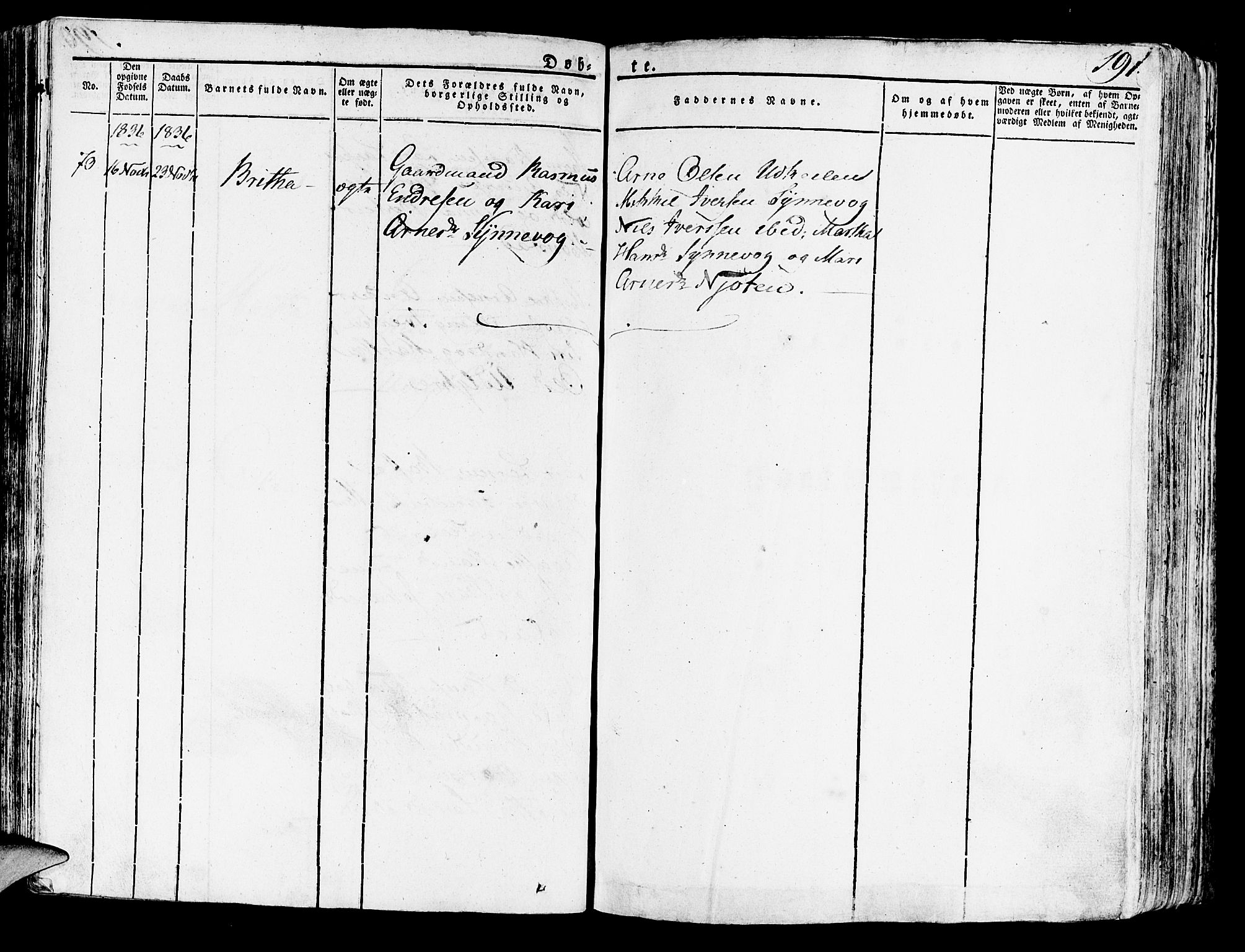 Lindås Sokneprestembete, SAB/A-76701/H/Haa: Parish register (official) no. A 8, 1823-1836, p. 191