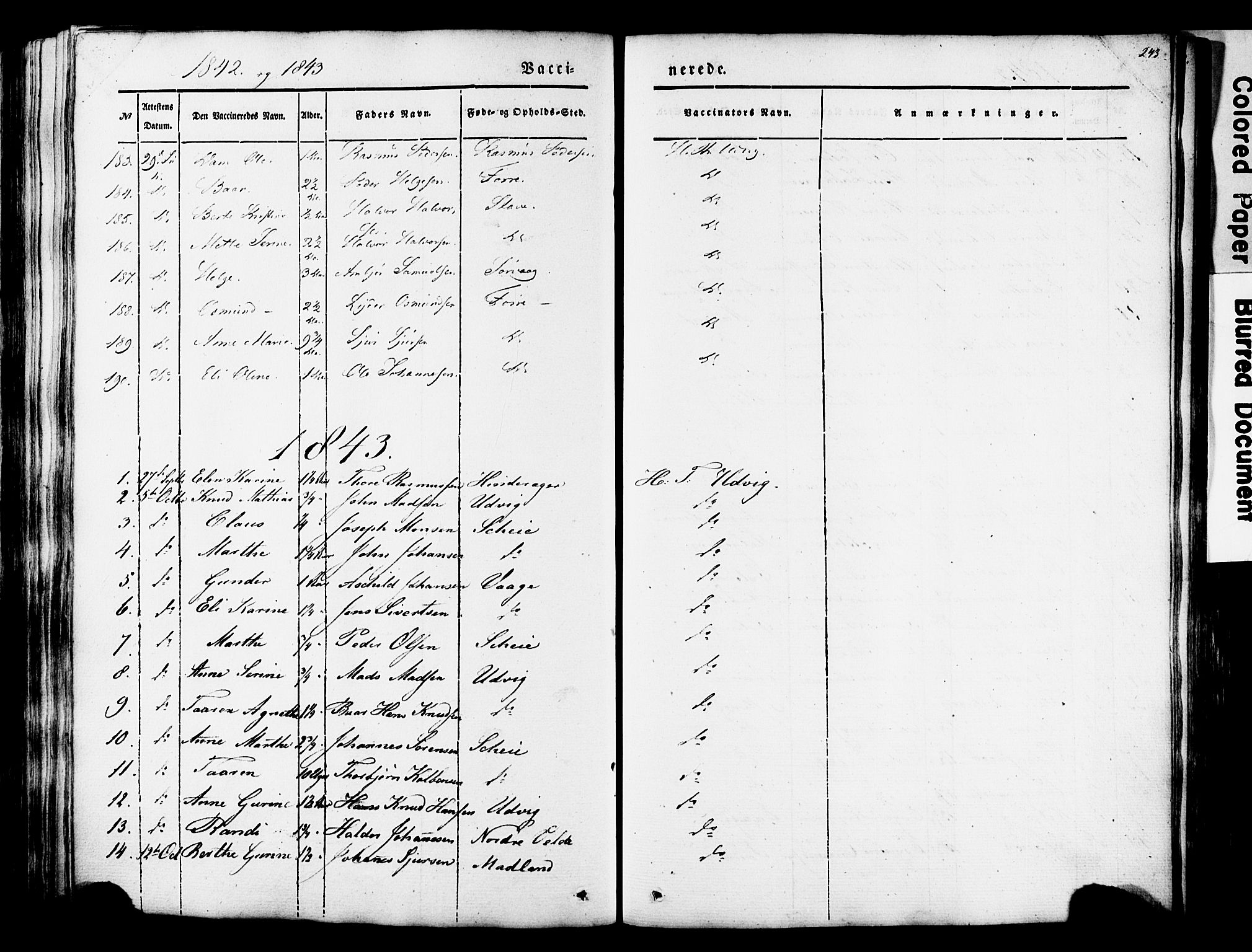Avaldsnes sokneprestkontor, SAST/A -101851/H/Ha/Haa/L0007: Parish register (official) no. A 7, 1841-1853, p. 243