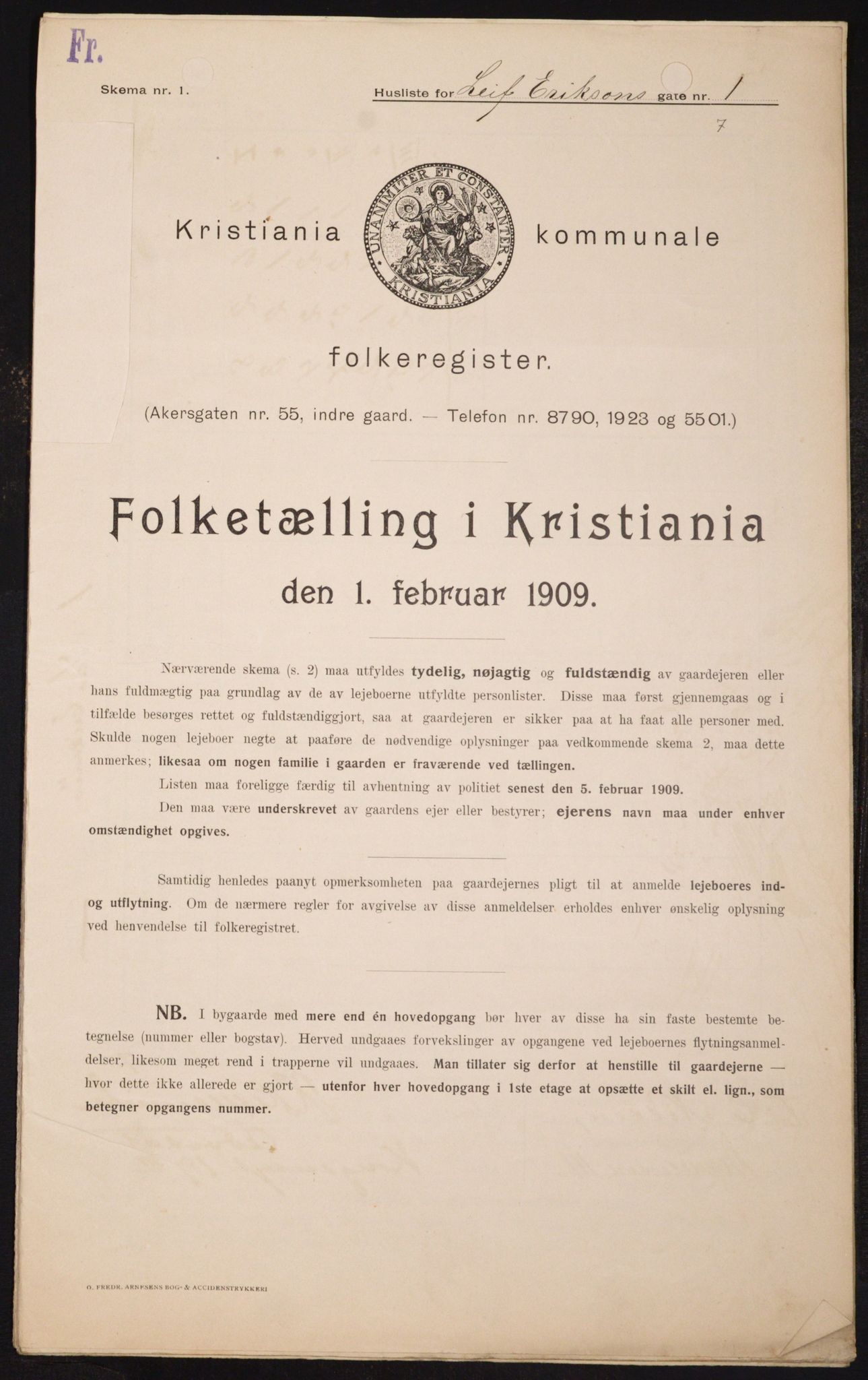 OBA, Municipal Census 1909 for Kristiania, 1909, p. 52401