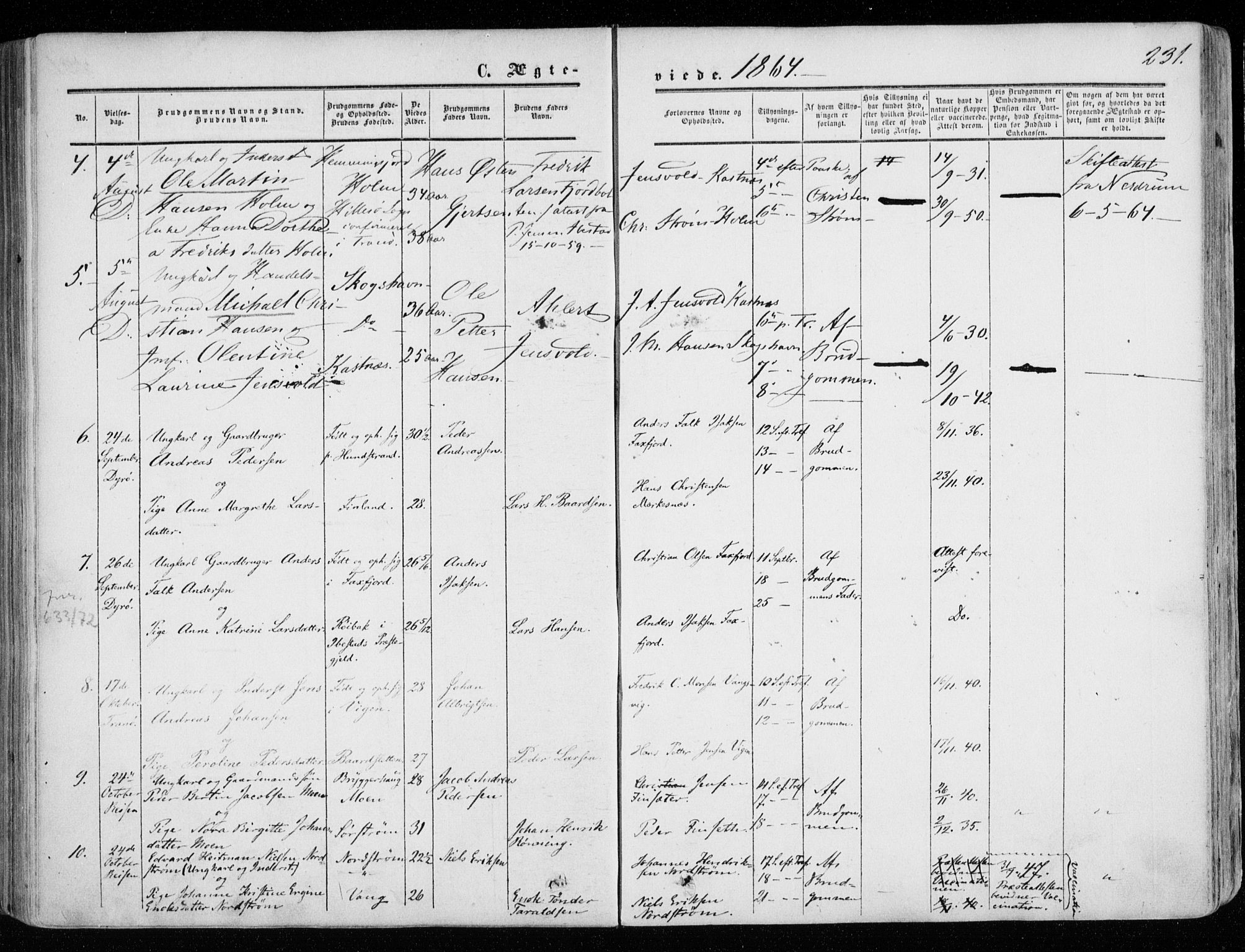 Tranøy sokneprestkontor, SATØ/S-1313/I/Ia/Iaa/L0007kirke: Parish register (official) no. 7, 1856-1866, p. 231