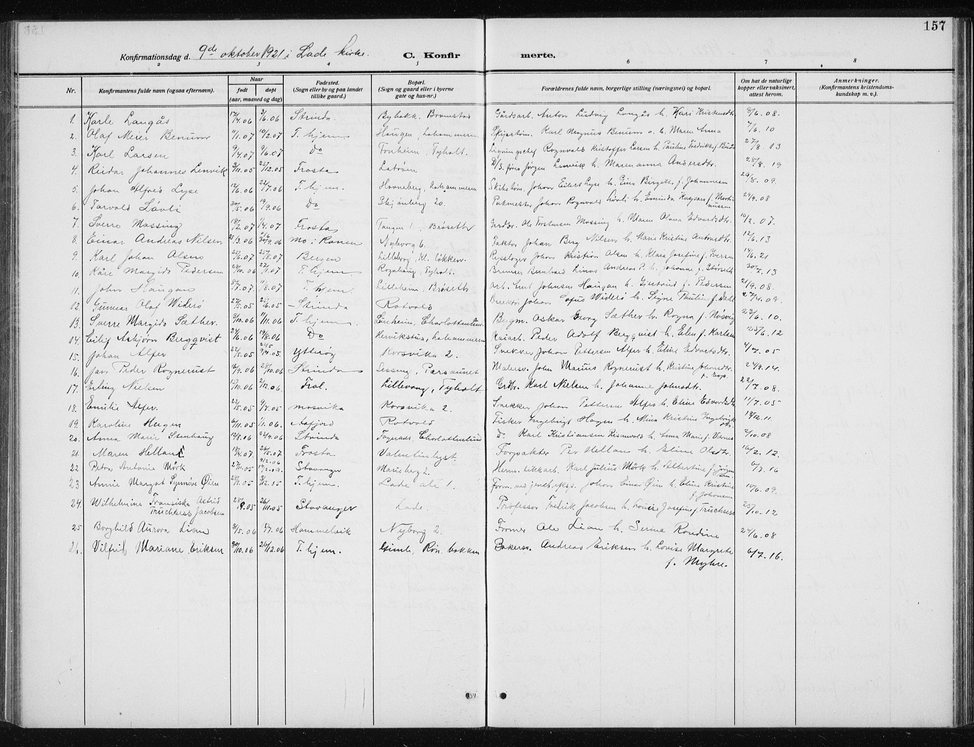 Ministerialprotokoller, klokkerbøker og fødselsregistre - Sør-Trøndelag, SAT/A-1456/606/L0314: Parish register (copy) no. 606C10, 1911-1937, p. 157