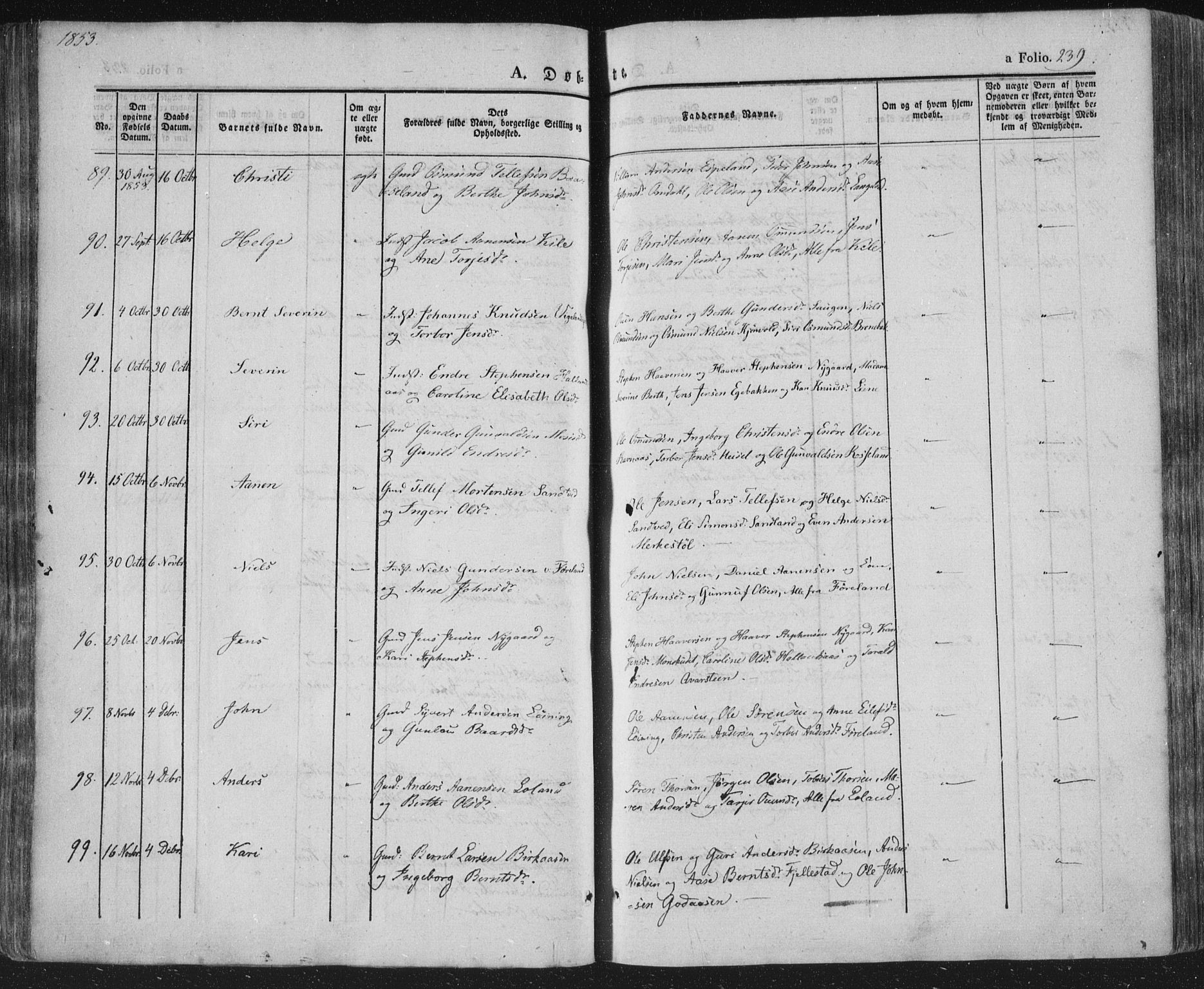 Vennesla sokneprestkontor, AV/SAK-1111-0045/Fa/Fac/L0004: Parish register (official) no. A 4, 1834-1855, p. 239