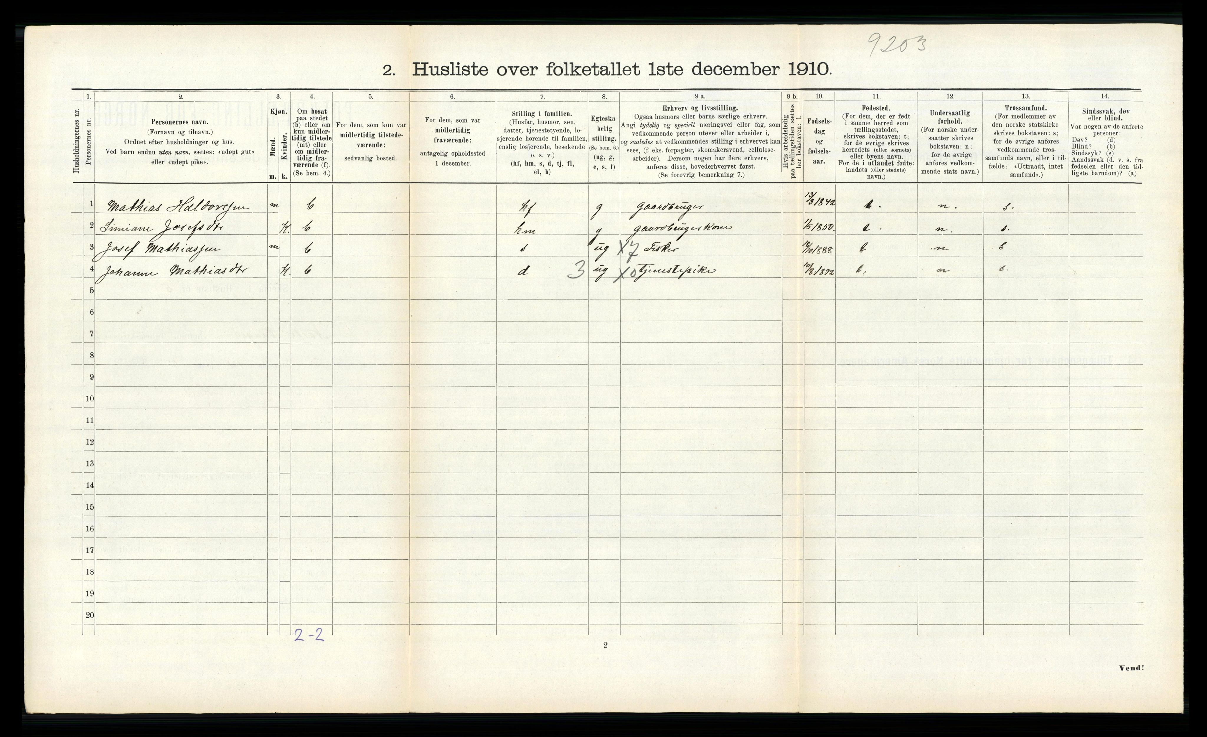 RA, 1910 census for Nord-Vågsøy, 1910, p. 92