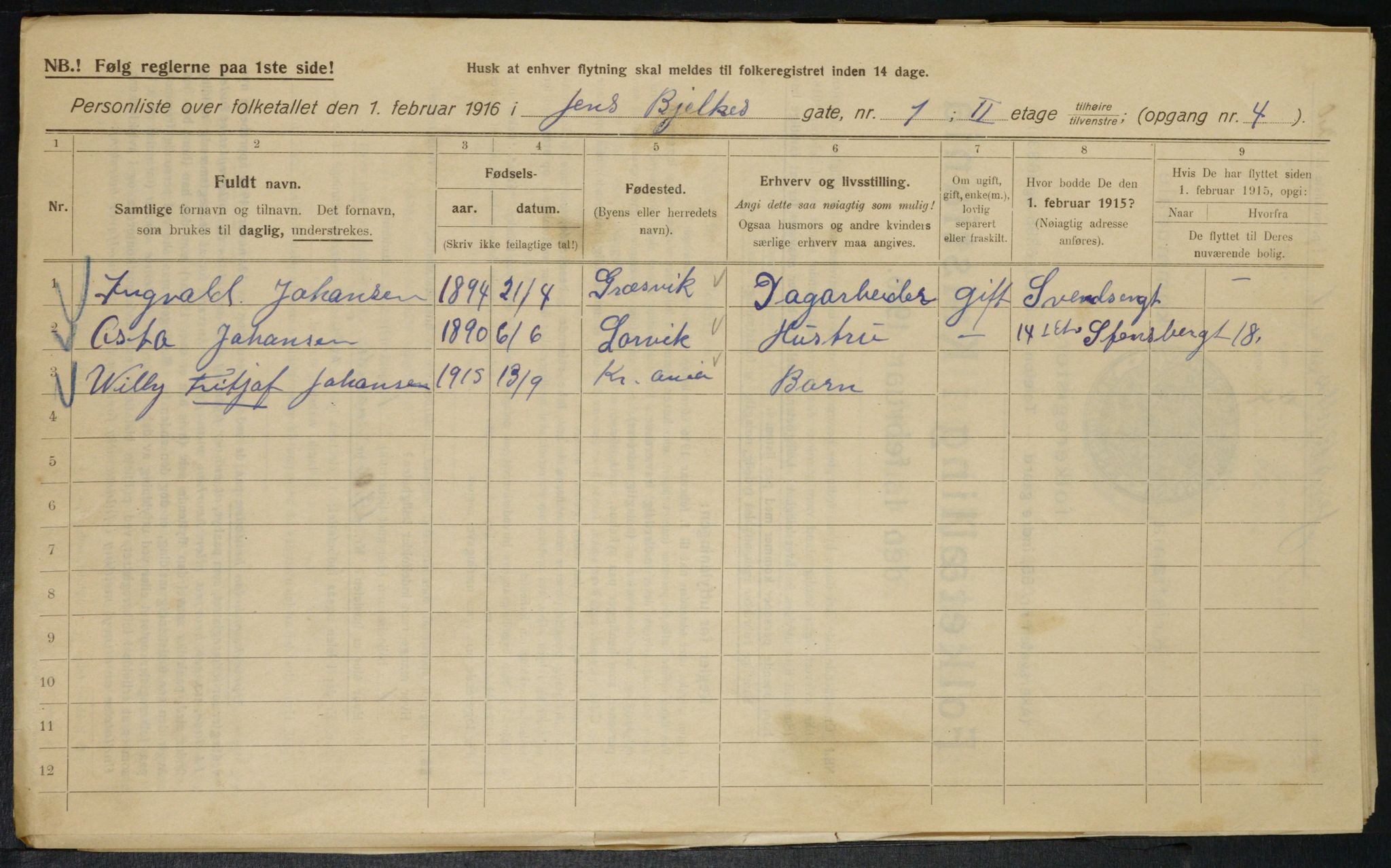 OBA, Municipal Census 1916 for Kristiania, 1916, p. 46533