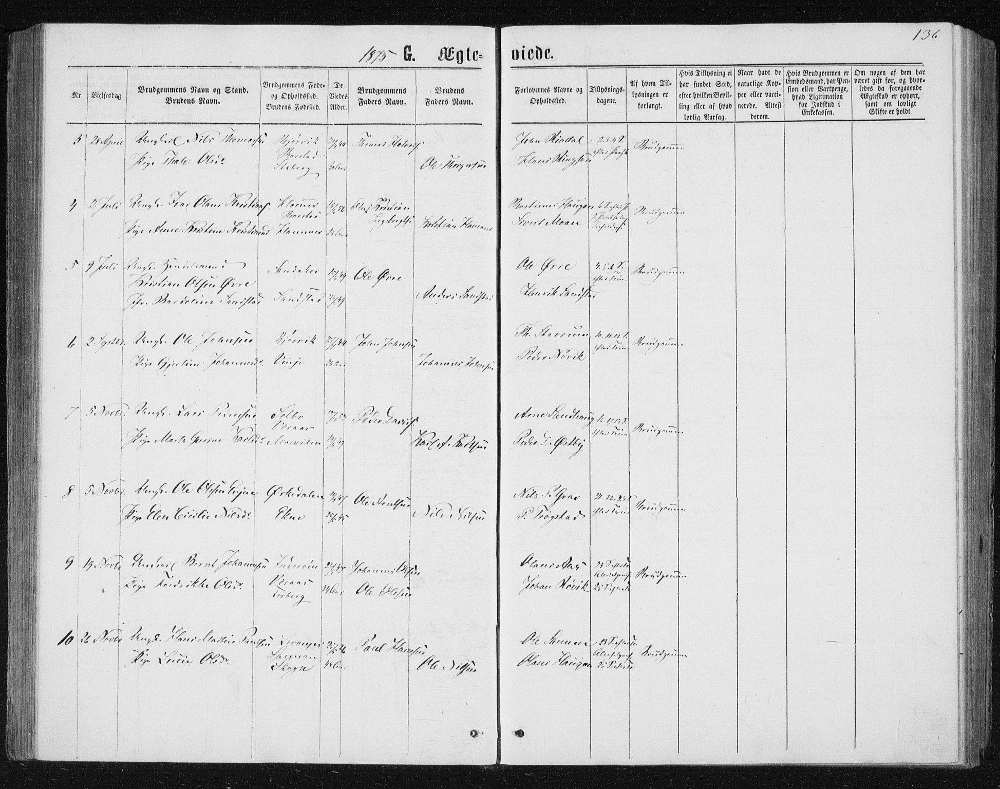 Ministerialprotokoller, klokkerbøker og fødselsregistre - Nord-Trøndelag, AV/SAT-A-1458/722/L0219: Parish register (official) no. 722A06, 1868-1880, p. 136