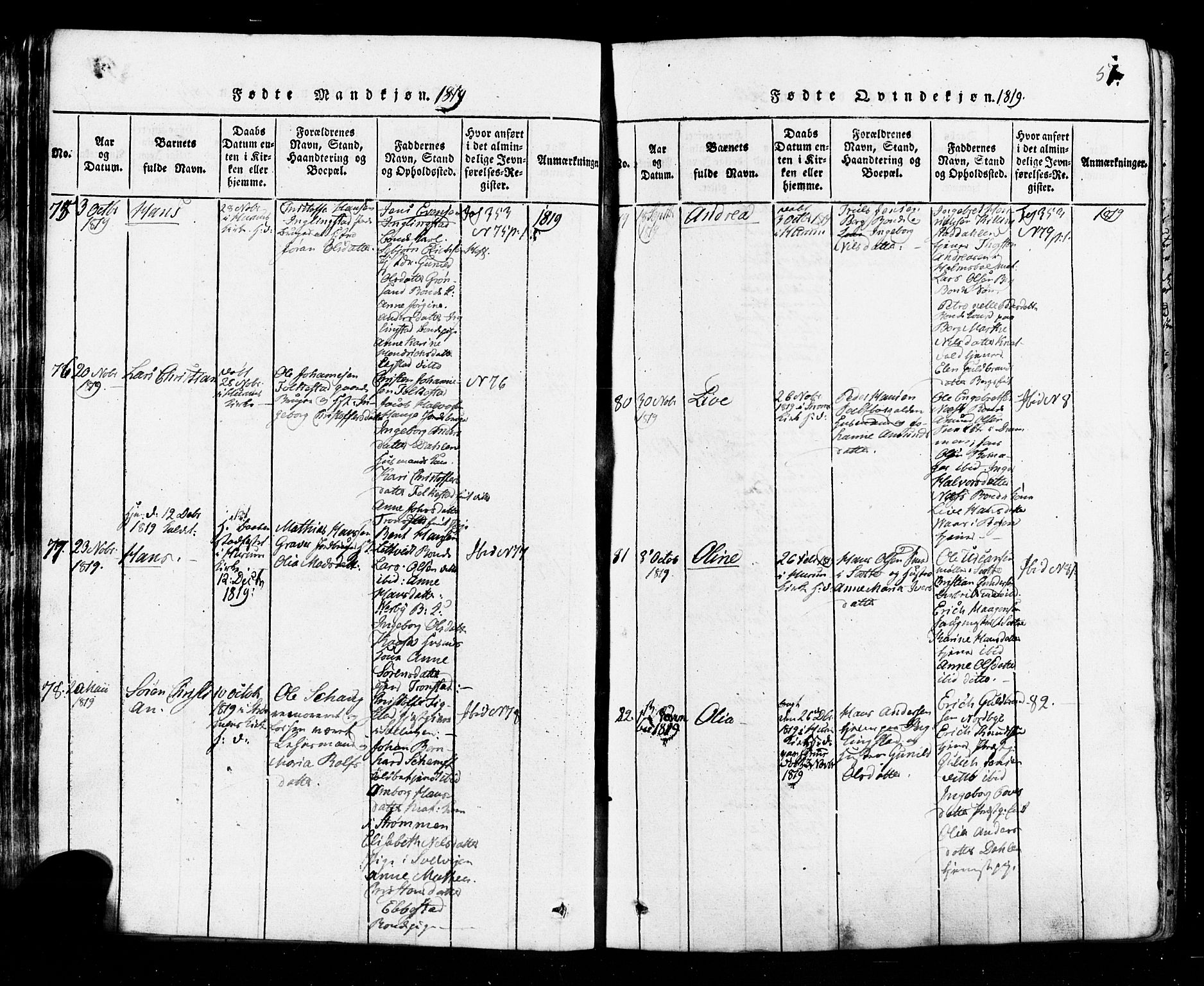 Hurum kirkebøker, AV/SAKO-A-229/G/Ga/L0001: Parish register (copy) no. I 1, 1816-1826, p. 51
