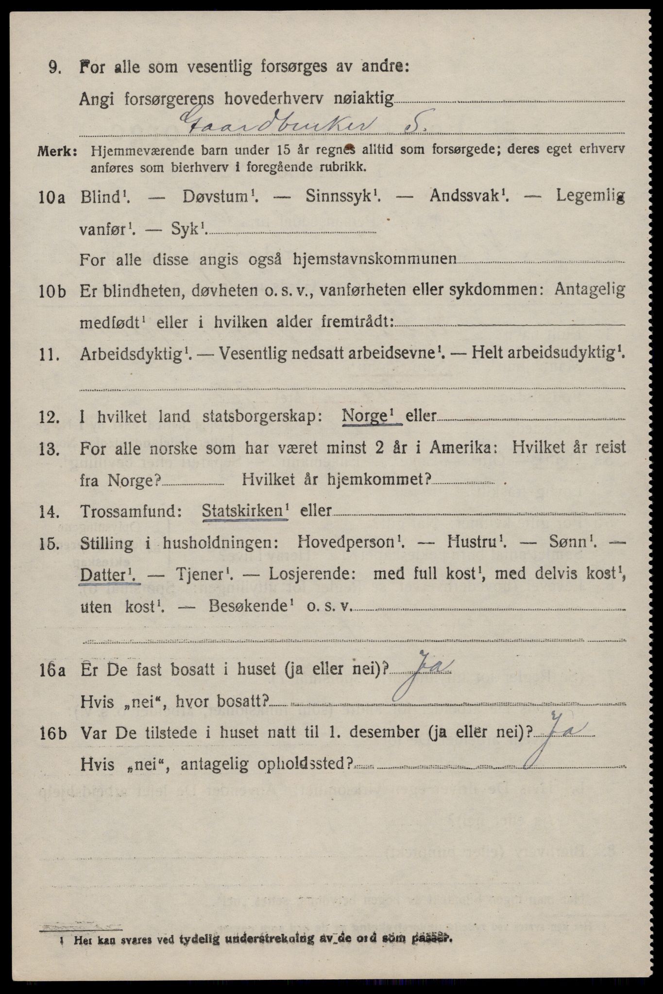 SAST, 1920 census for Nedstrand, 1920, p. 3340