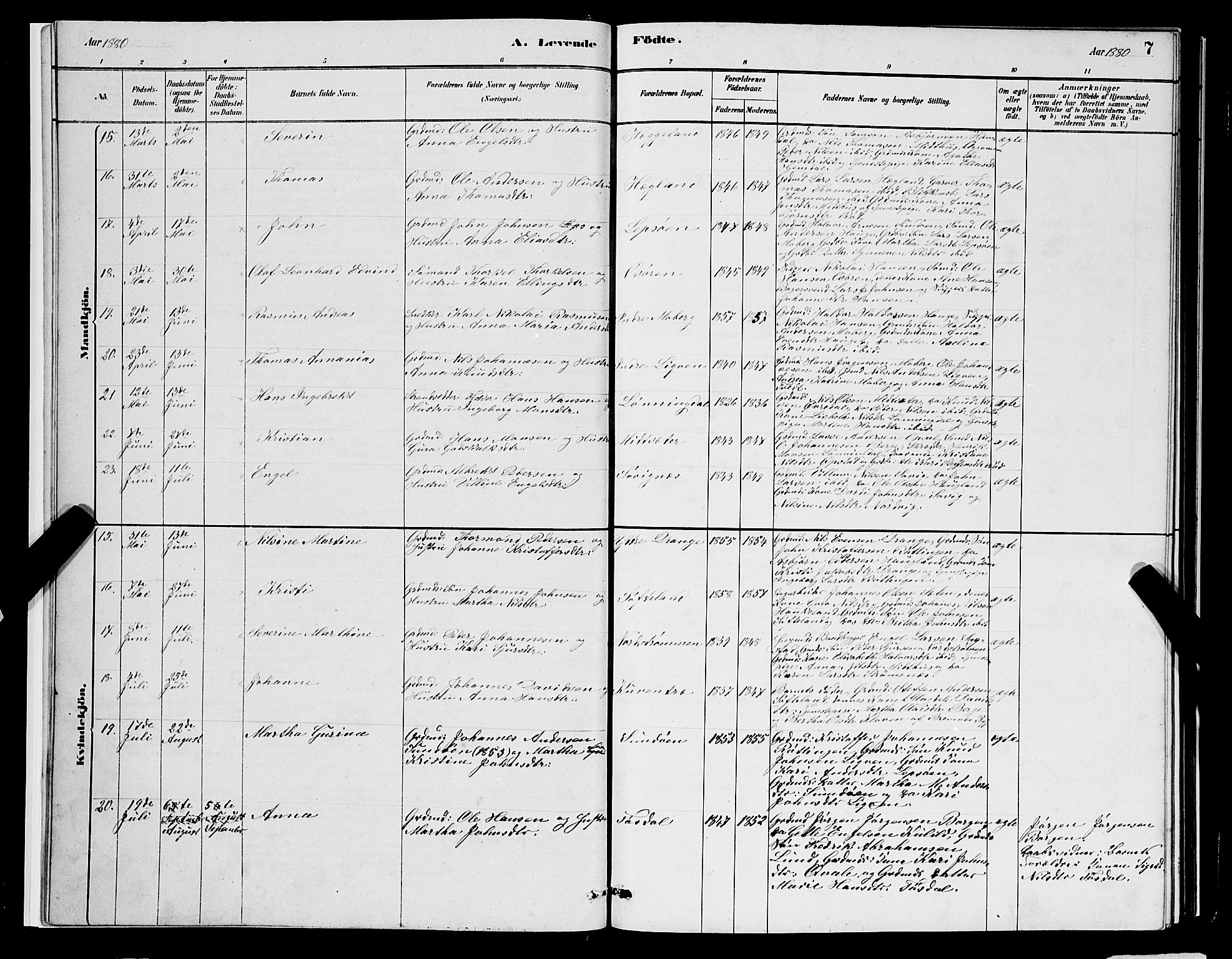 Os sokneprestembete, AV/SAB-A-99929: Parish register (copy) no. A 2, 1880-1896, p. 7