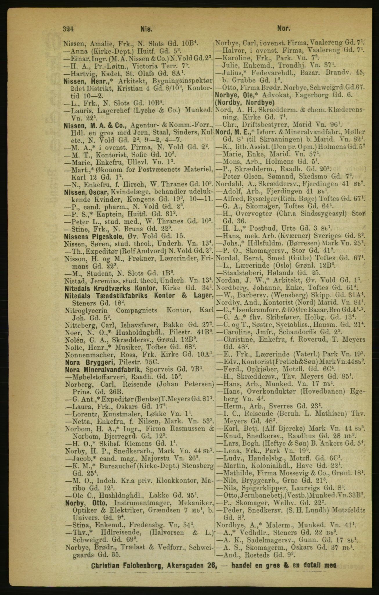 Kristiania/Oslo adressebok, PUBL/-, 1888, p. 324