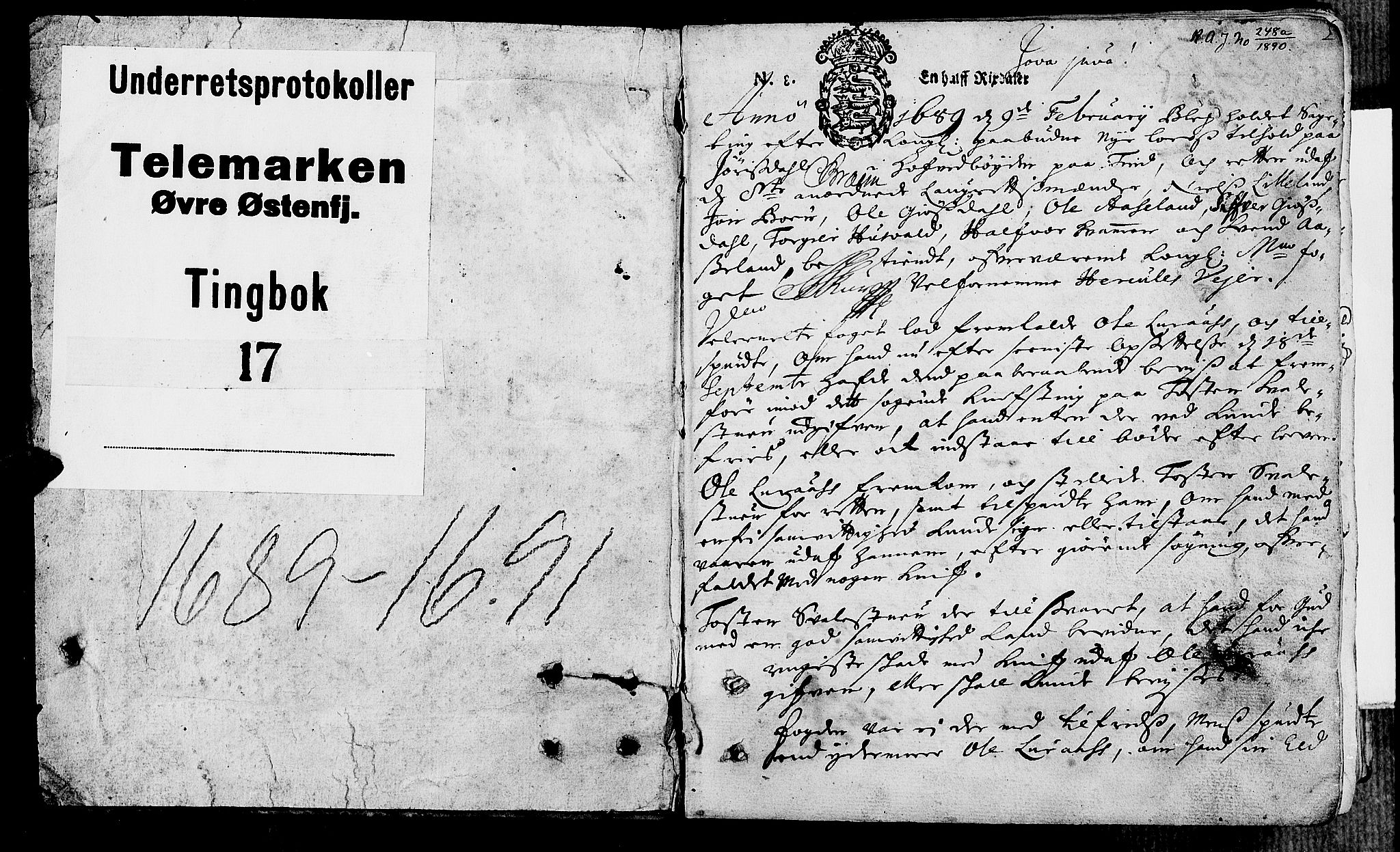 Øvre Telemark østfjelske sorenskriveri, SAKO/A-213/F/Fa/Faa/L0017: Tingbok, 1689-1691, p. 1