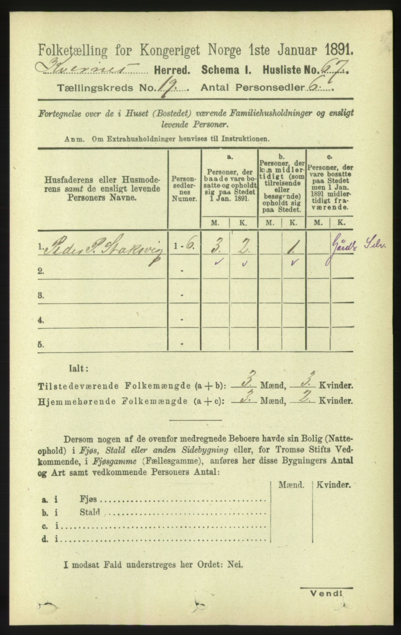 RA, 1891 census for 1553 Kvernes, 1891, p. 8444