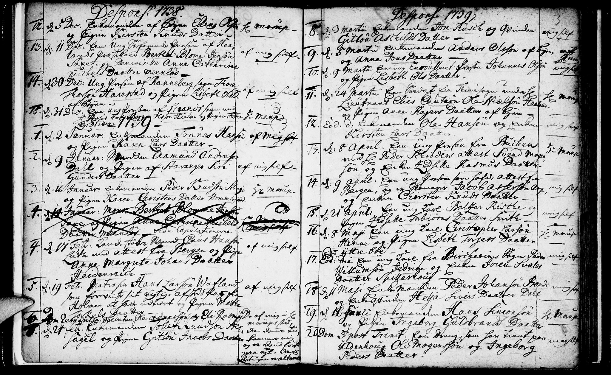 Domkirken sokneprestkontor, SAST/A-101812/001/30/30BA/L0003: Parish register (official) no. A 3 /1, 1738-1760, p. 3