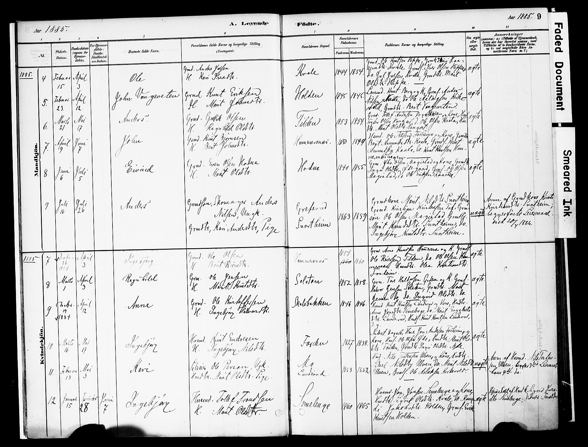 Vestre Slidre prestekontor, AV/SAH-PREST-136/H/Ha/Haa/L0006: Parish register (official) no. 6, 1881-1912, p. 9