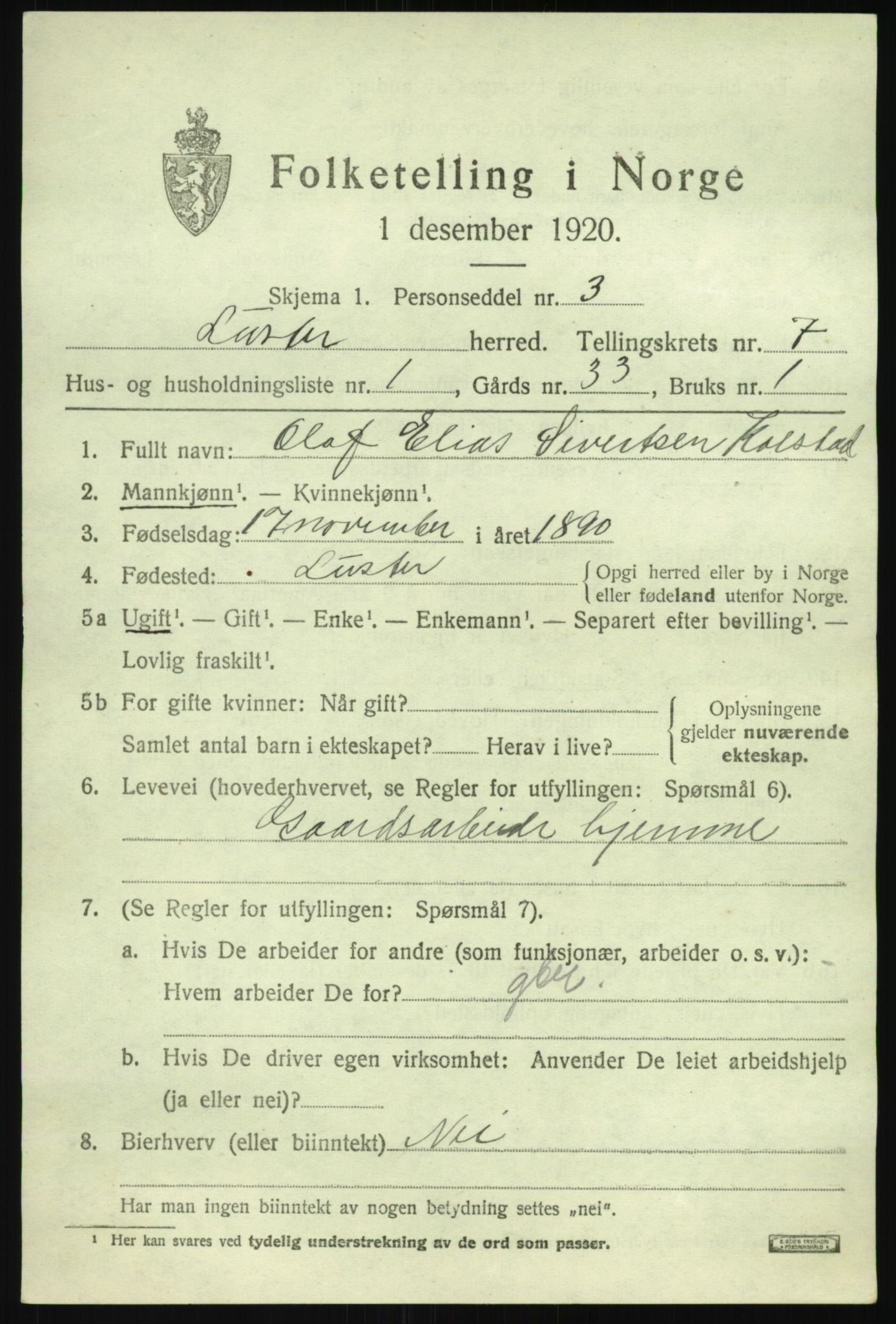 SAB, 1920 census for Luster, 1920, p. 4562