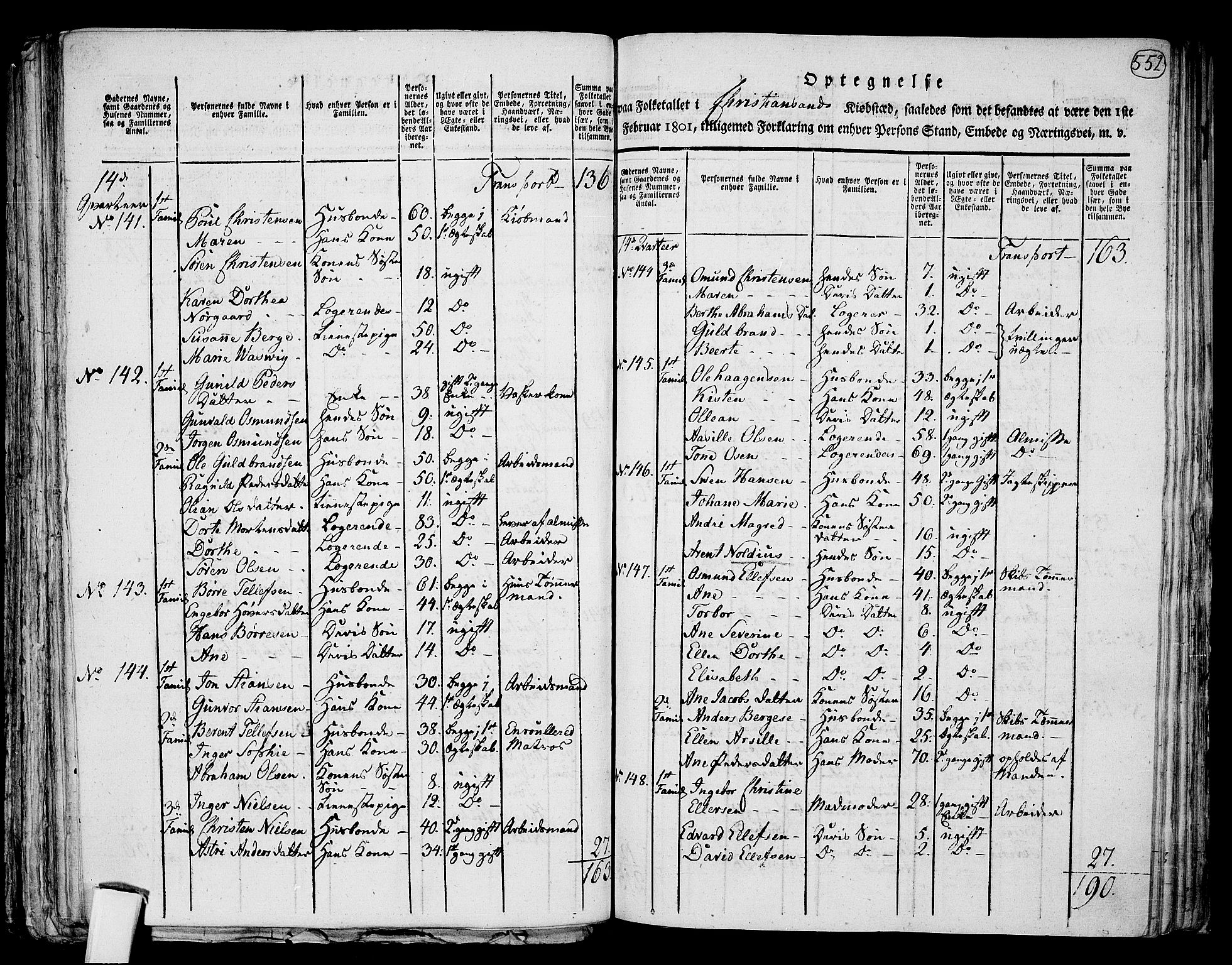 RA, 1801 census for 1001P Kristiansand, 1801, p. 551b-552a