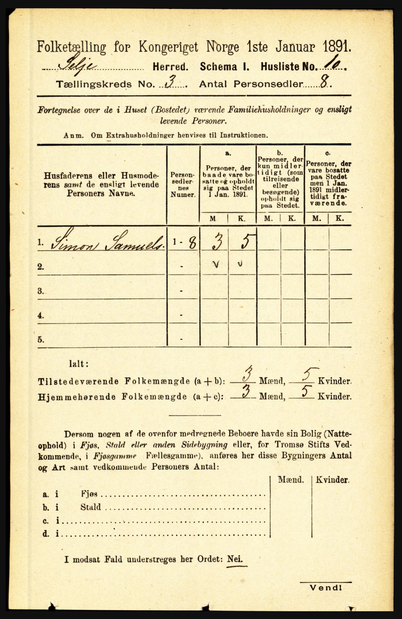 RA, 1891 census for 1441 Selje, 1891, p. 596