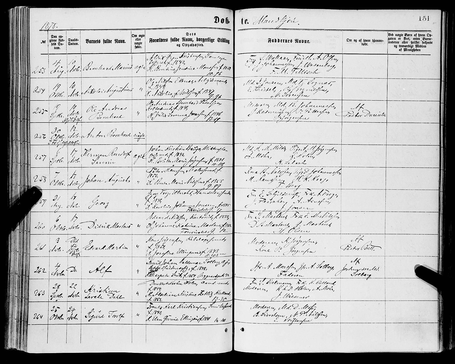 Domkirken sokneprestembete, AV/SAB-A-74801/H/Haa/L0022: Parish register (official) no. B 5, 1872-1878, p. 151