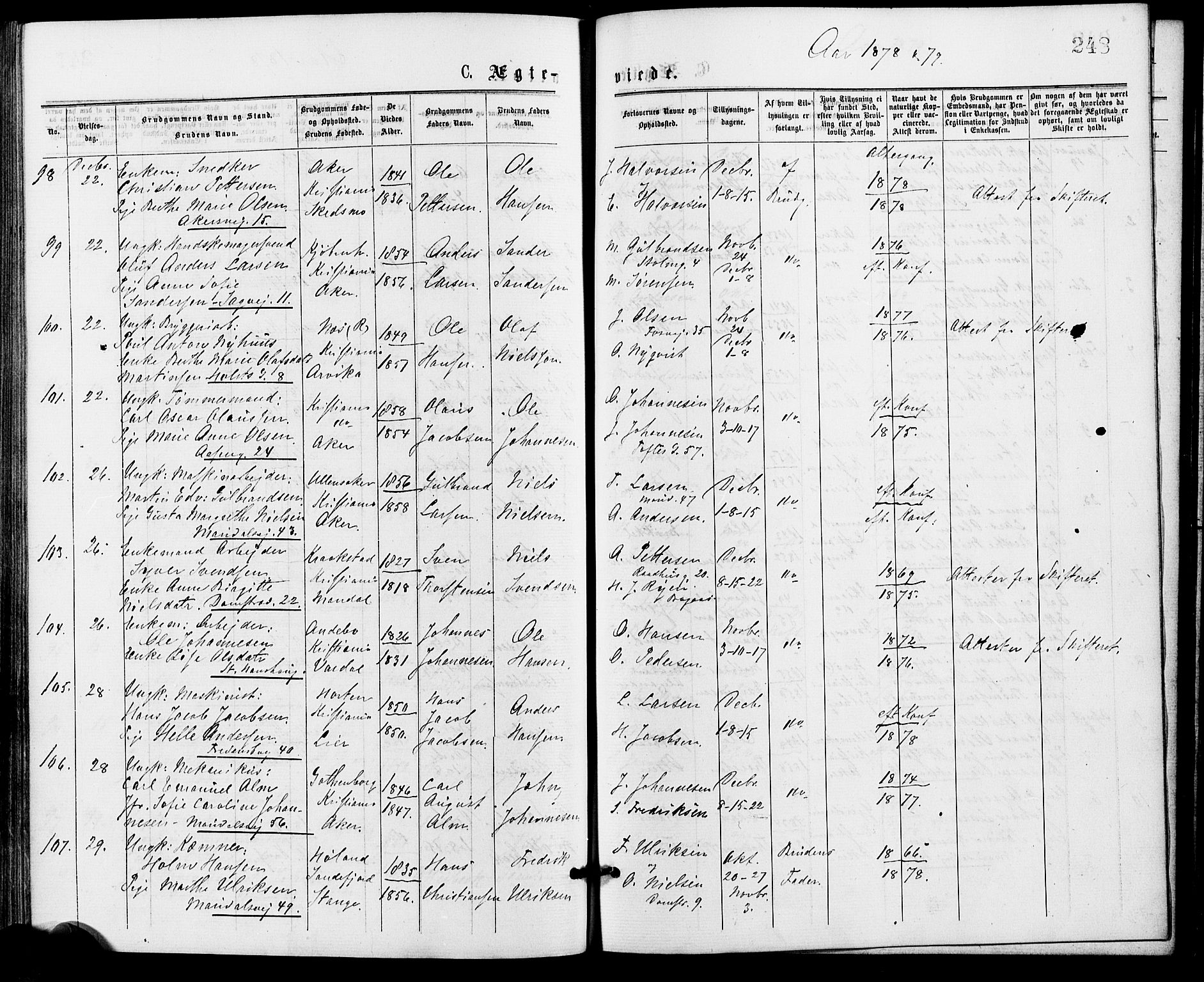 Gamle Aker prestekontor Kirkebøker, SAO/A-10617a/G/L0004: Parish register (copy) no. 4, 1875-1879, p. 248