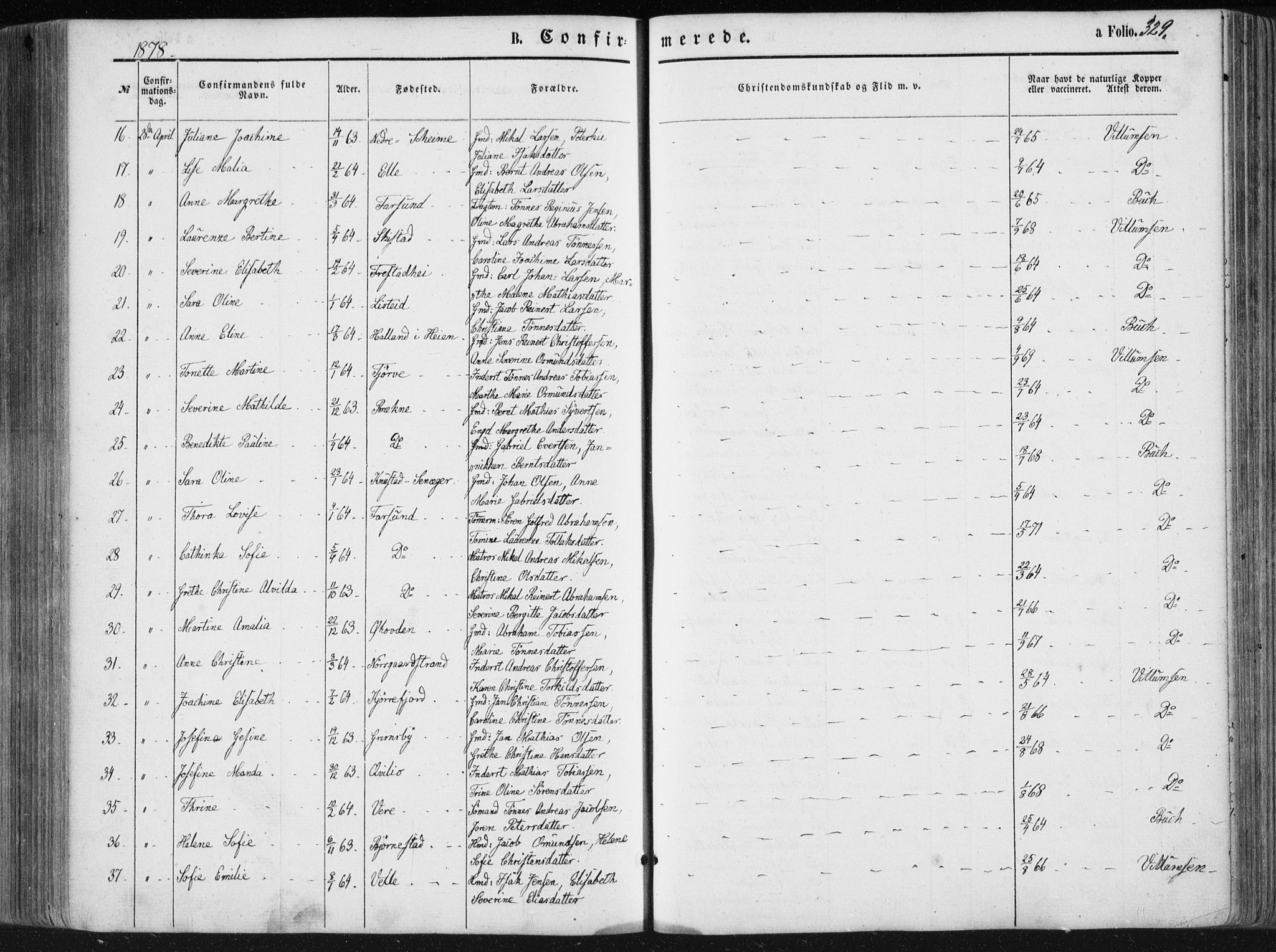 Lista sokneprestkontor, AV/SAK-1111-0027/F/Fa/L0011: Parish register (official) no. A 11, 1861-1878, p. 329