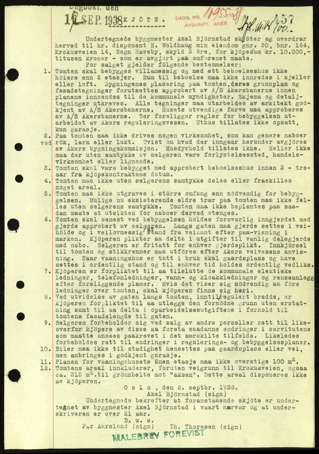Aker herredsskriveri, SAO/A-10896/G/Gb/Gba/Gbab/L0025: Mortgage book no. A154-155, 1938-1938, Diary no: : 10955/1938