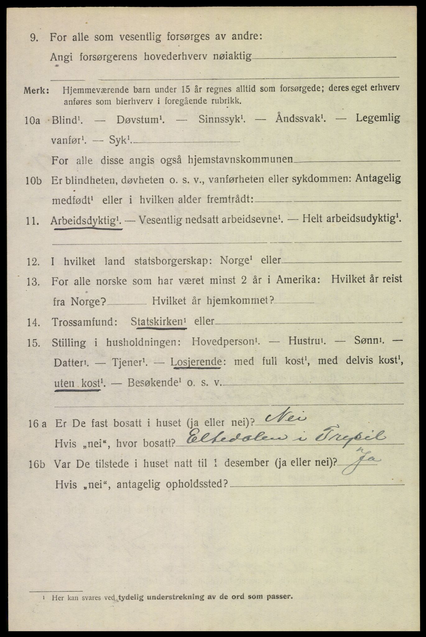 SAH, 1920 census for Trysil, 1920, p. 10216