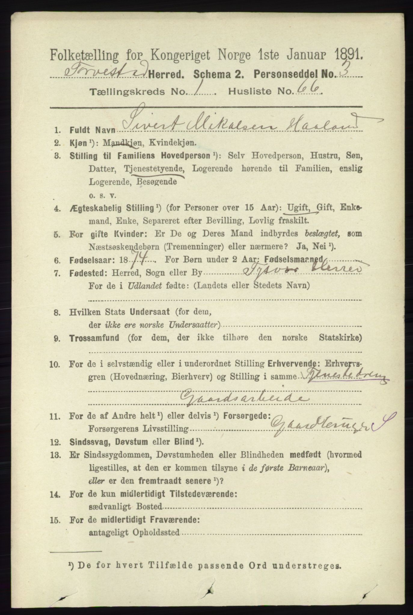 RA, 1891 census for 1152 Torvastad, 1891, p. 445