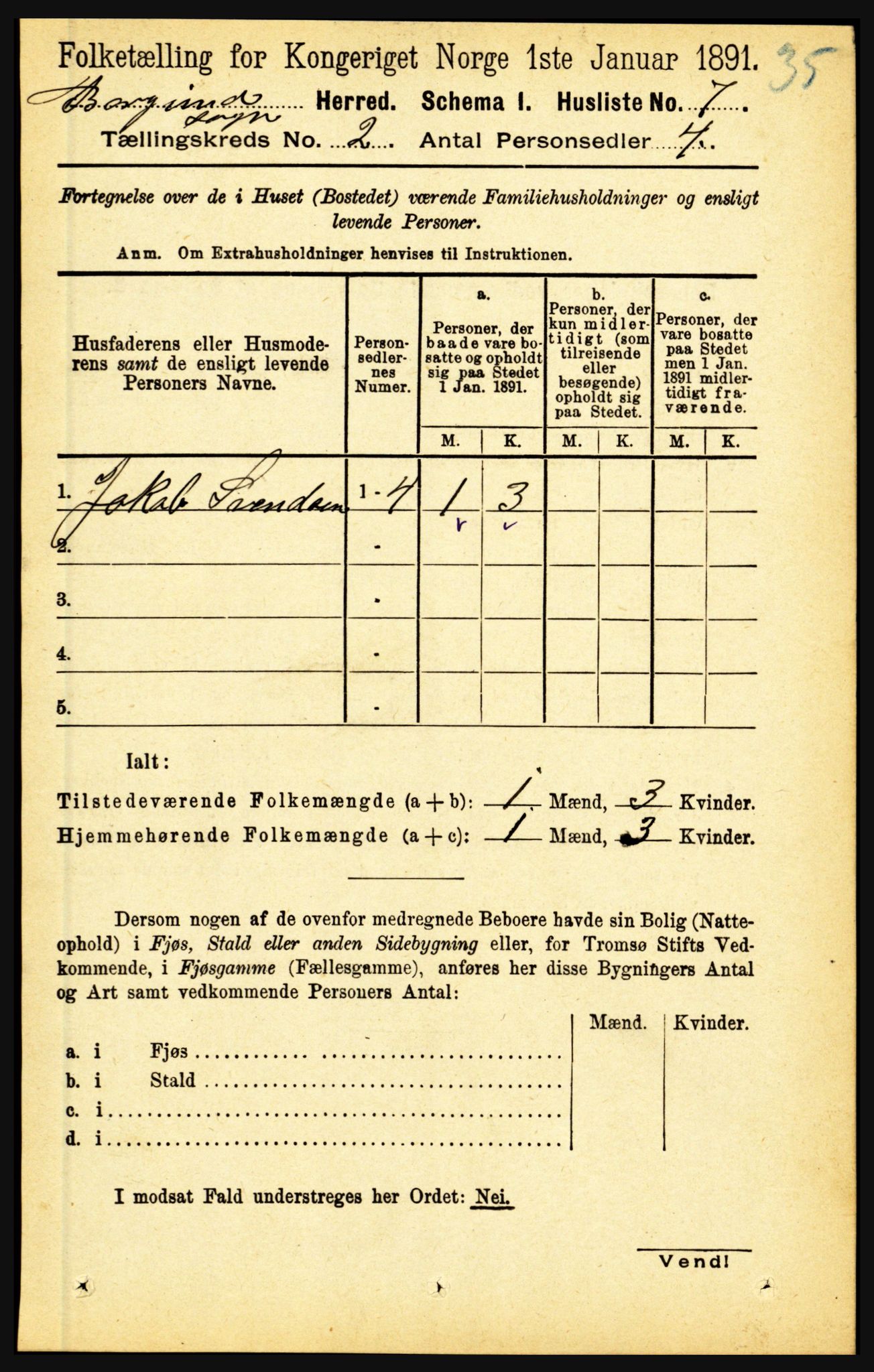 RA, 1891 census for 1423 Borgund, 1891, p. 268