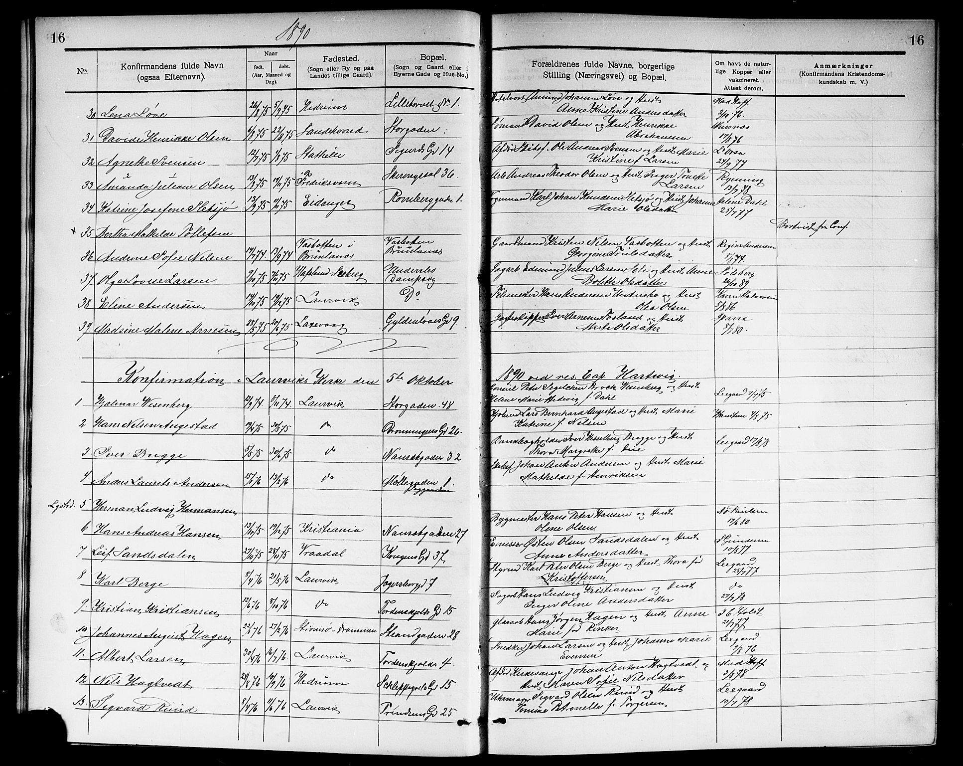 Larvik kirkebøker, SAKO/A-352/G/Ga/L0006: Parish register (copy) no. I 6, 1888-1917, p. 16
