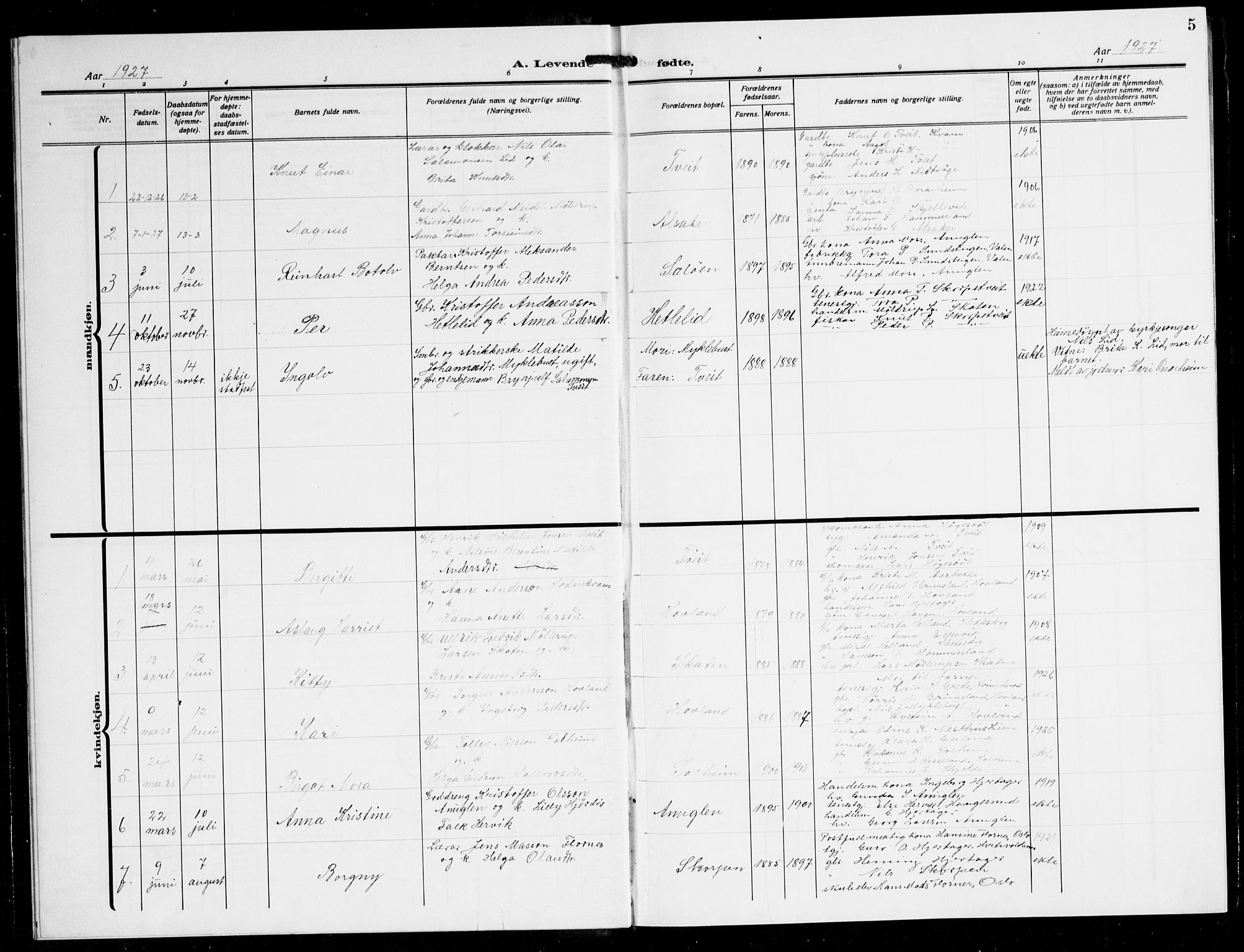 Tysnes sokneprestembete, SAB/A-78601/H/Hab: Parish register (copy) no. C 4, 1925-1945, p. 5