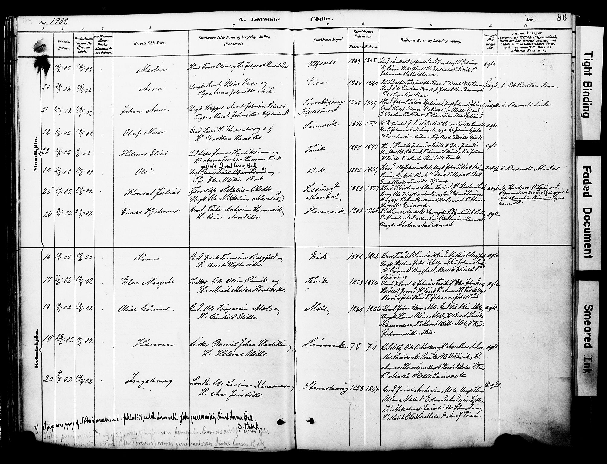 Ministerialprotokoller, klokkerbøker og fødselsregistre - Møre og Romsdal, AV/SAT-A-1454/578/L0907: Parish register (official) no. 578A06, 1887-1904, p. 86