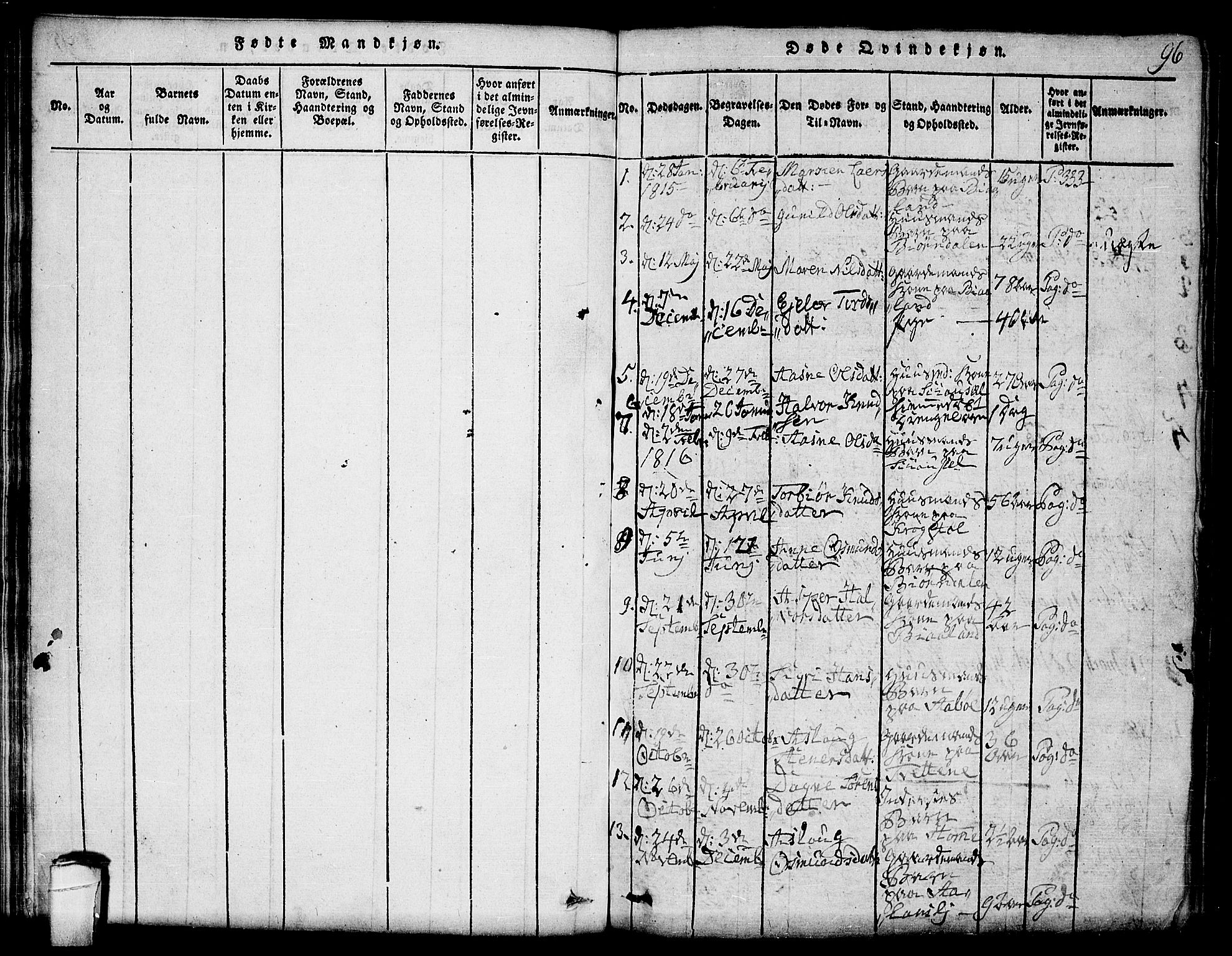 Lårdal kirkebøker, SAKO/A-284/G/Ga/L0001: Parish register (copy) no. I 1, 1815-1861, p. 96