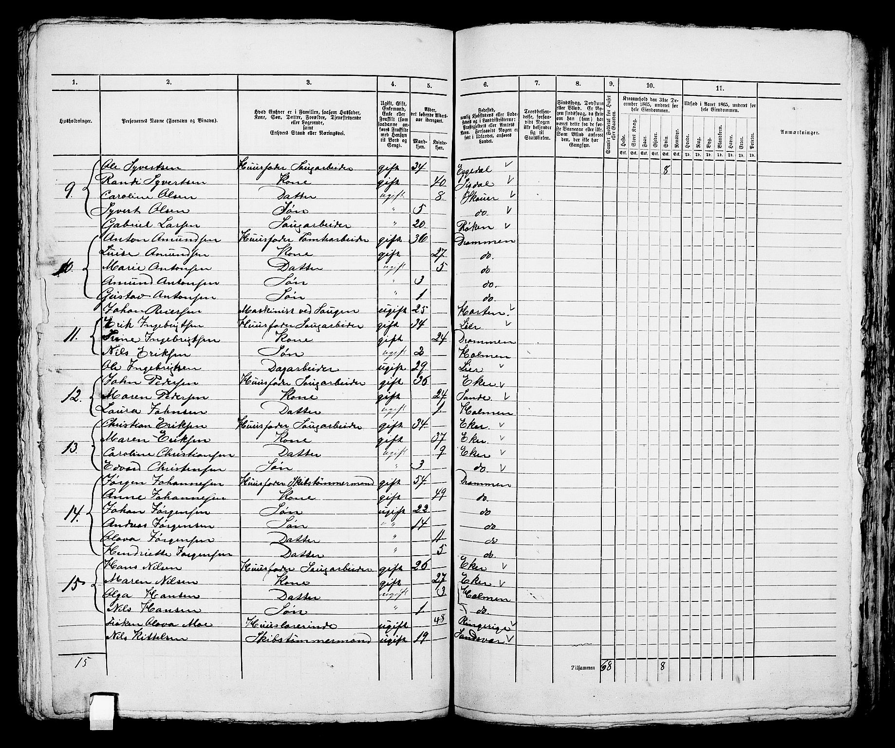 RA, 1865 census for Bragernes in Drammen, 1865, p. 1039