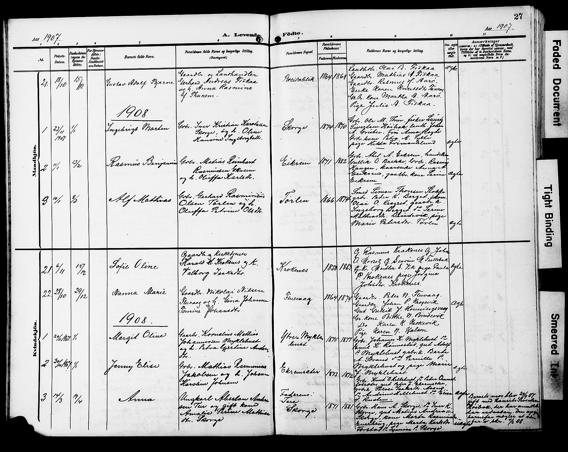 Ministerialprotokoller, klokkerbøker og fødselsregistre - Møre og Romsdal, AV/SAT-A-1454/501/L0018: Parish register (copy) no. 501C04, 1902-1930, p. 27