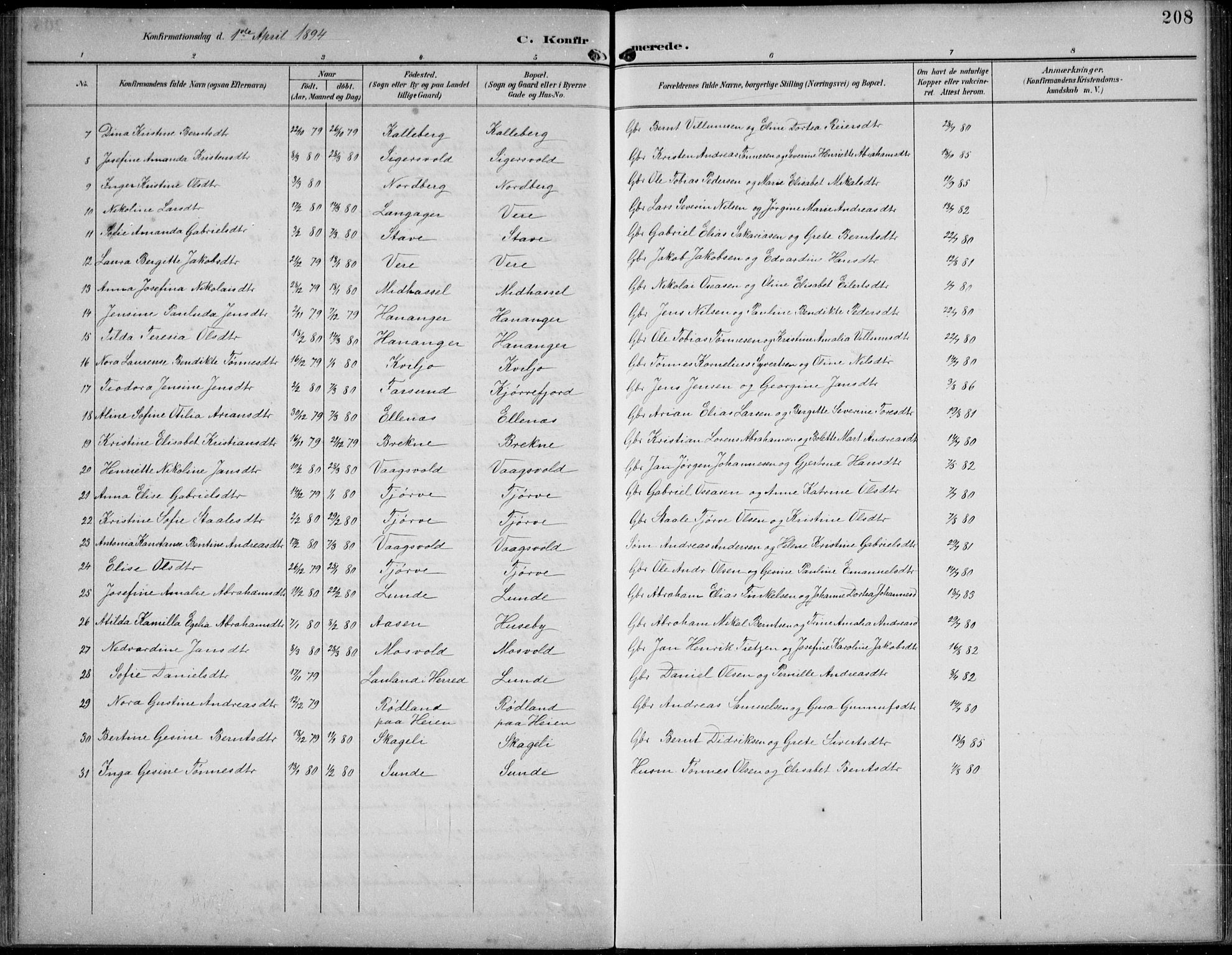 Lista sokneprestkontor, AV/SAK-1111-0027/F/Fb/L0005: Parish register (copy) no. B 5, 1892-1923, p. 208