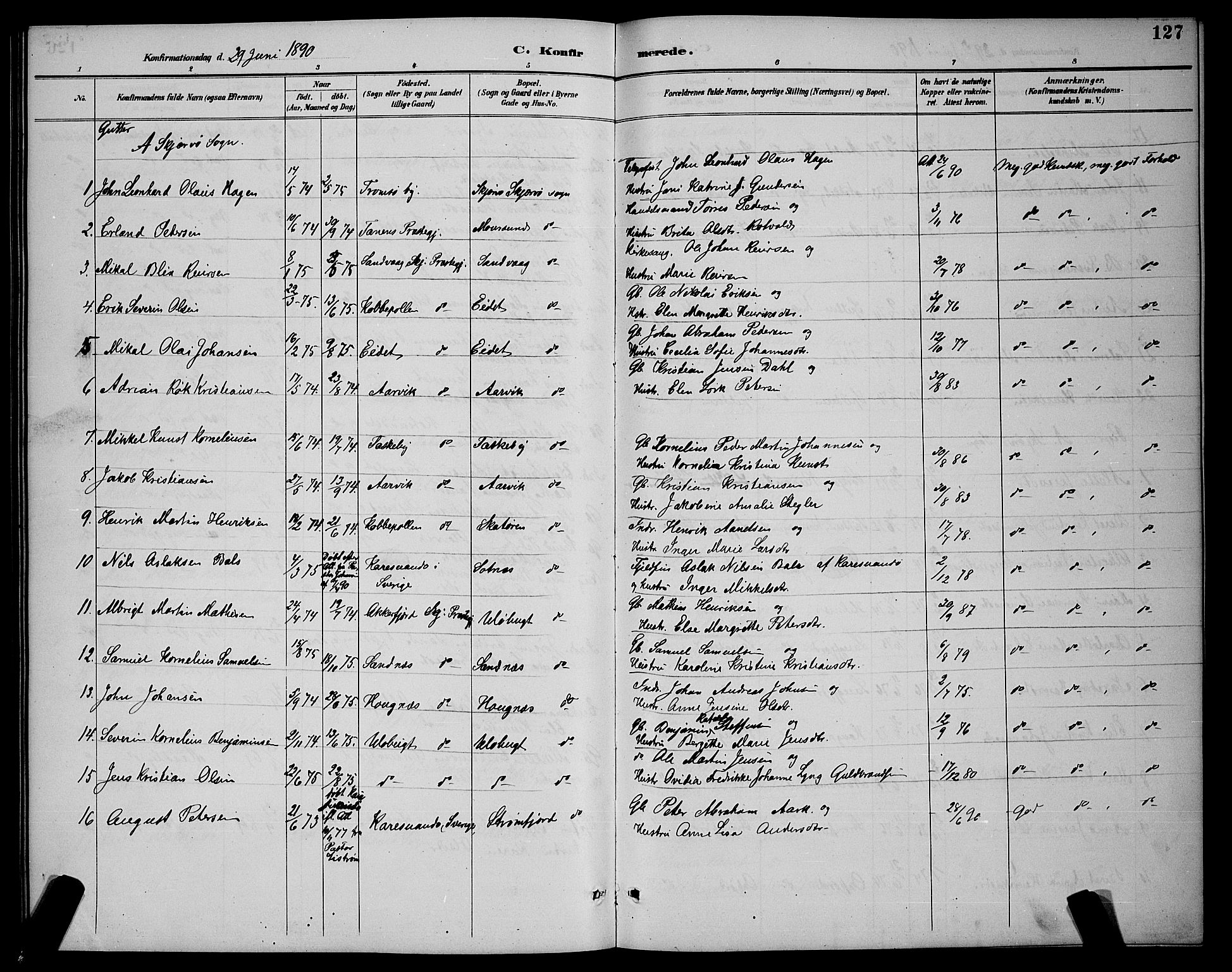 Skjervøy sokneprestkontor, AV/SATØ-S-1300/H/Ha/Hab/L0007klokker: Parish register (copy) no. 7, 1889-1899, p. 127