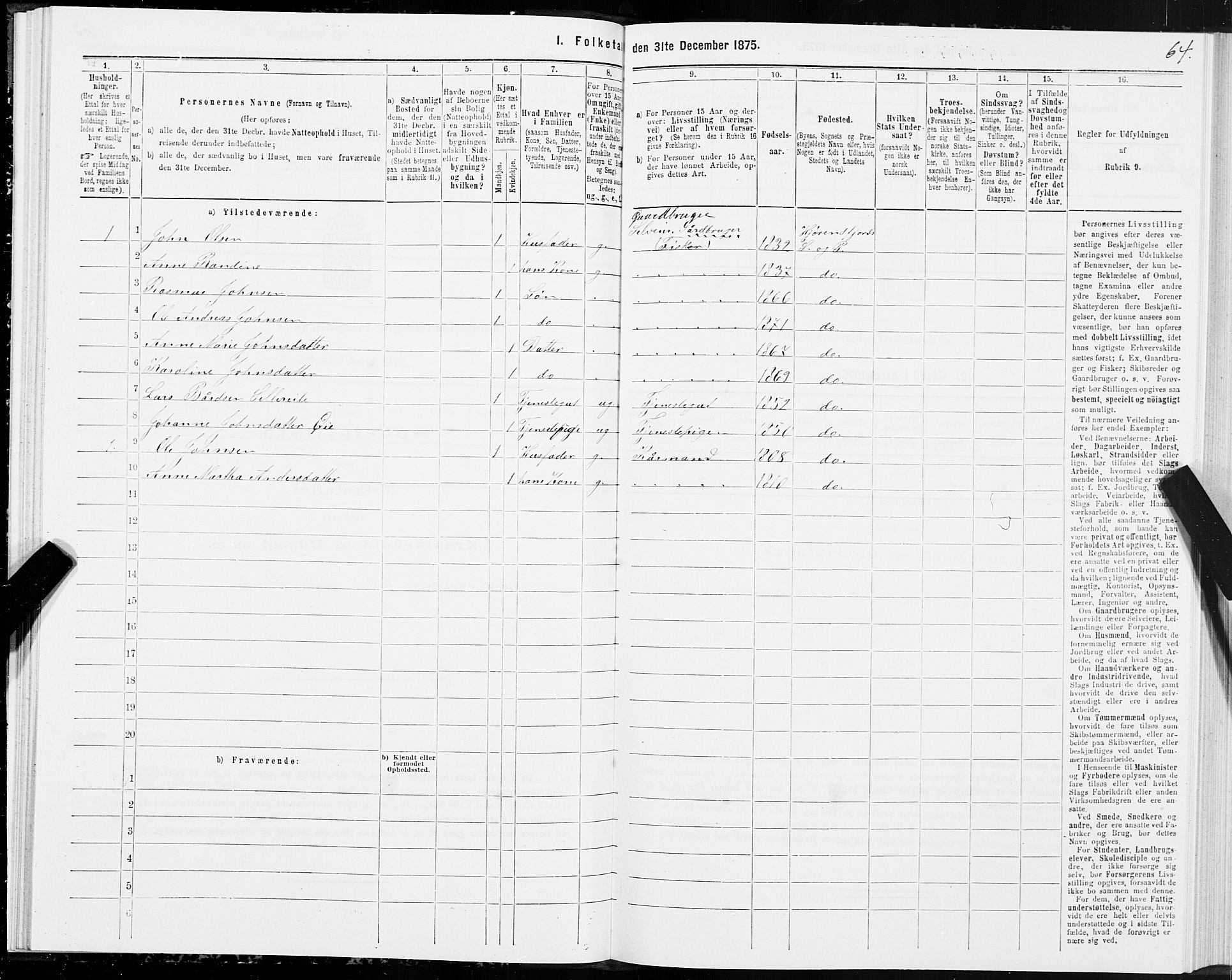 SAT, 1875 census for 1522P Hjørundfjord, 1875, p. 2064