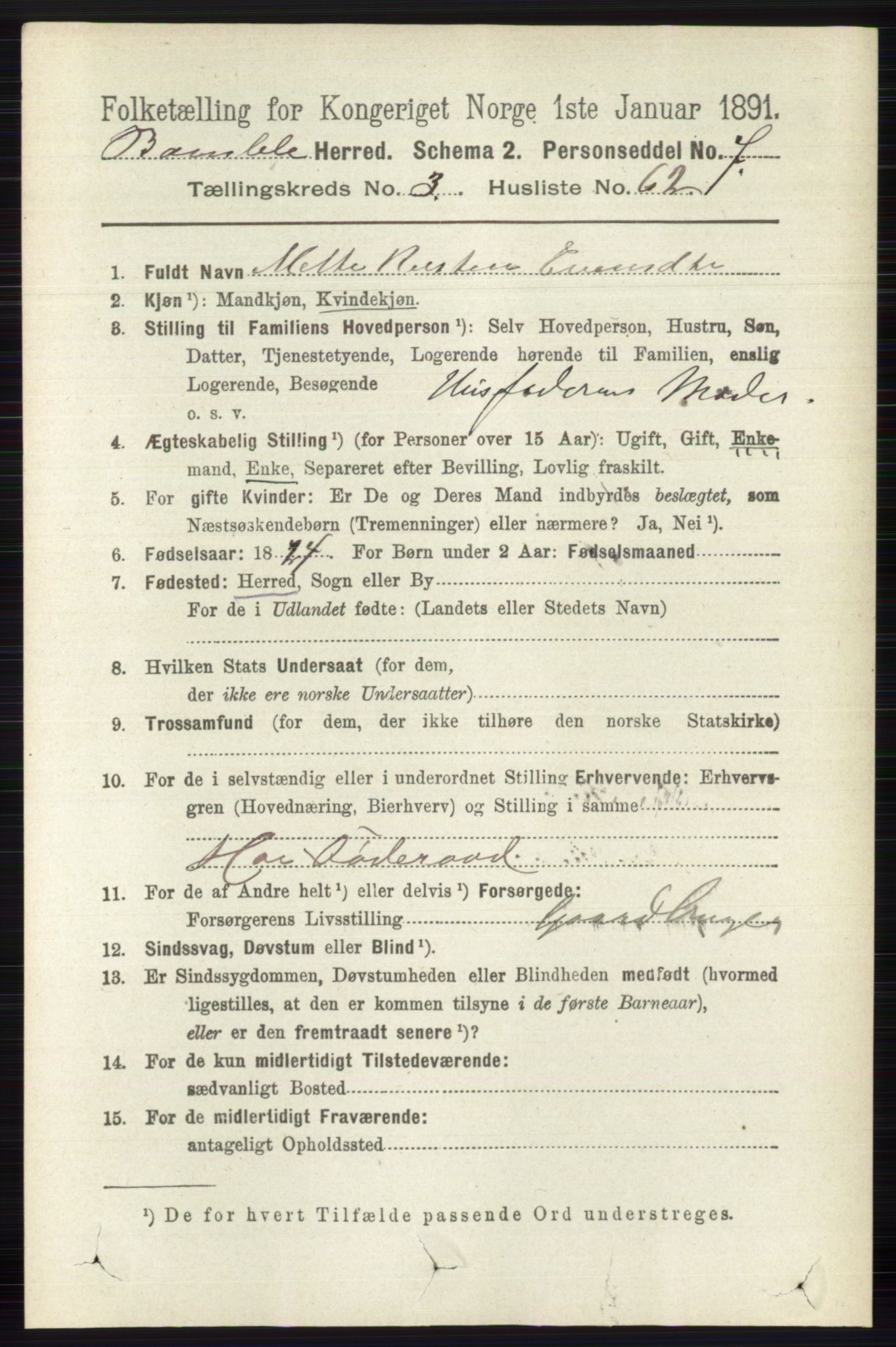 RA, 1891 census for 0814 Bamble, 1891, p. 1726