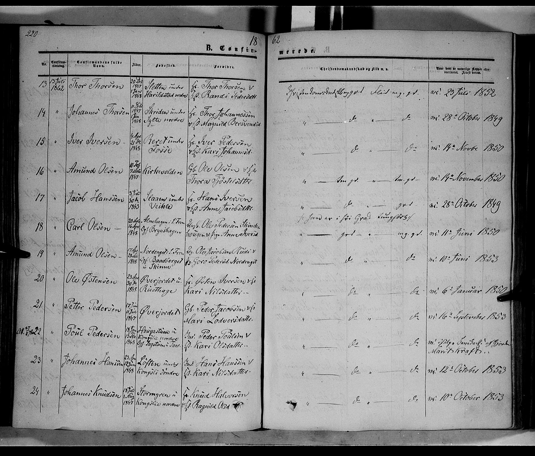 Nord-Fron prestekontor, SAH/PREST-080/H/Ha/Haa/L0001: Parish register (official) no. 1, 1851-1864, p. 220
