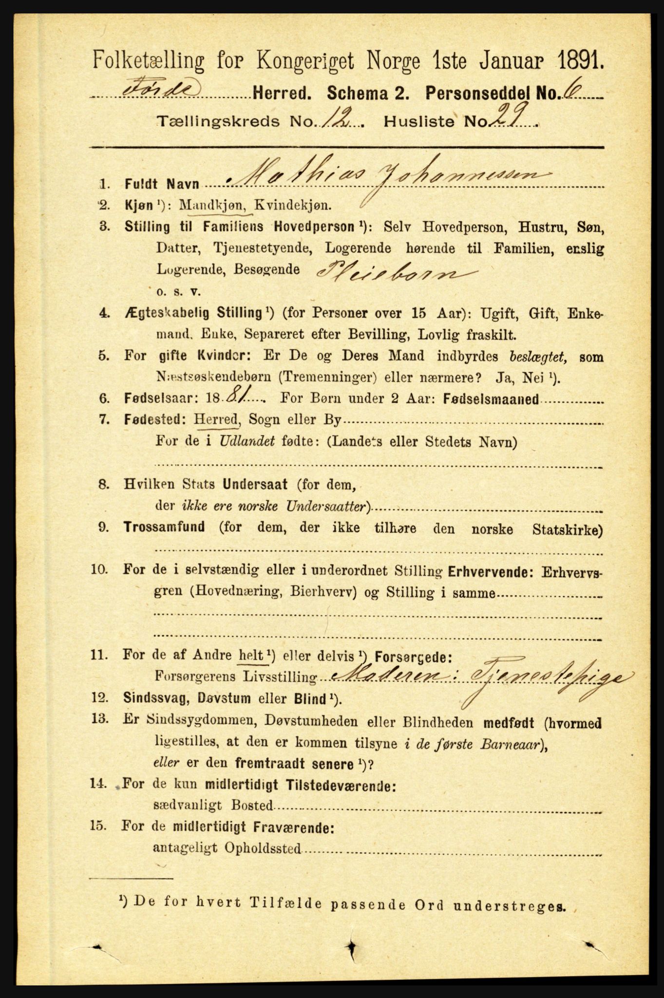 RA, 1891 census for 1432 Førde, 1891, p. 4476