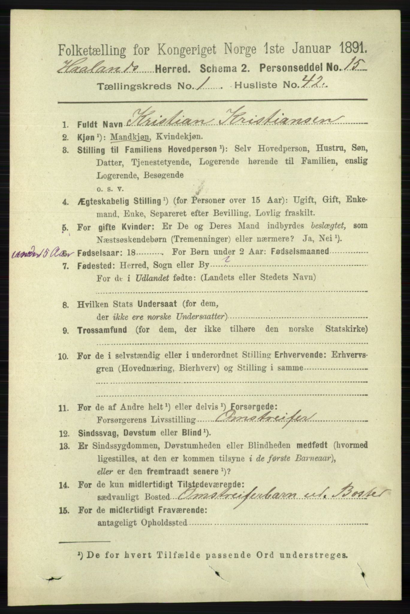 RA, 1891 census for 1124 Haaland, 1891, p. 432