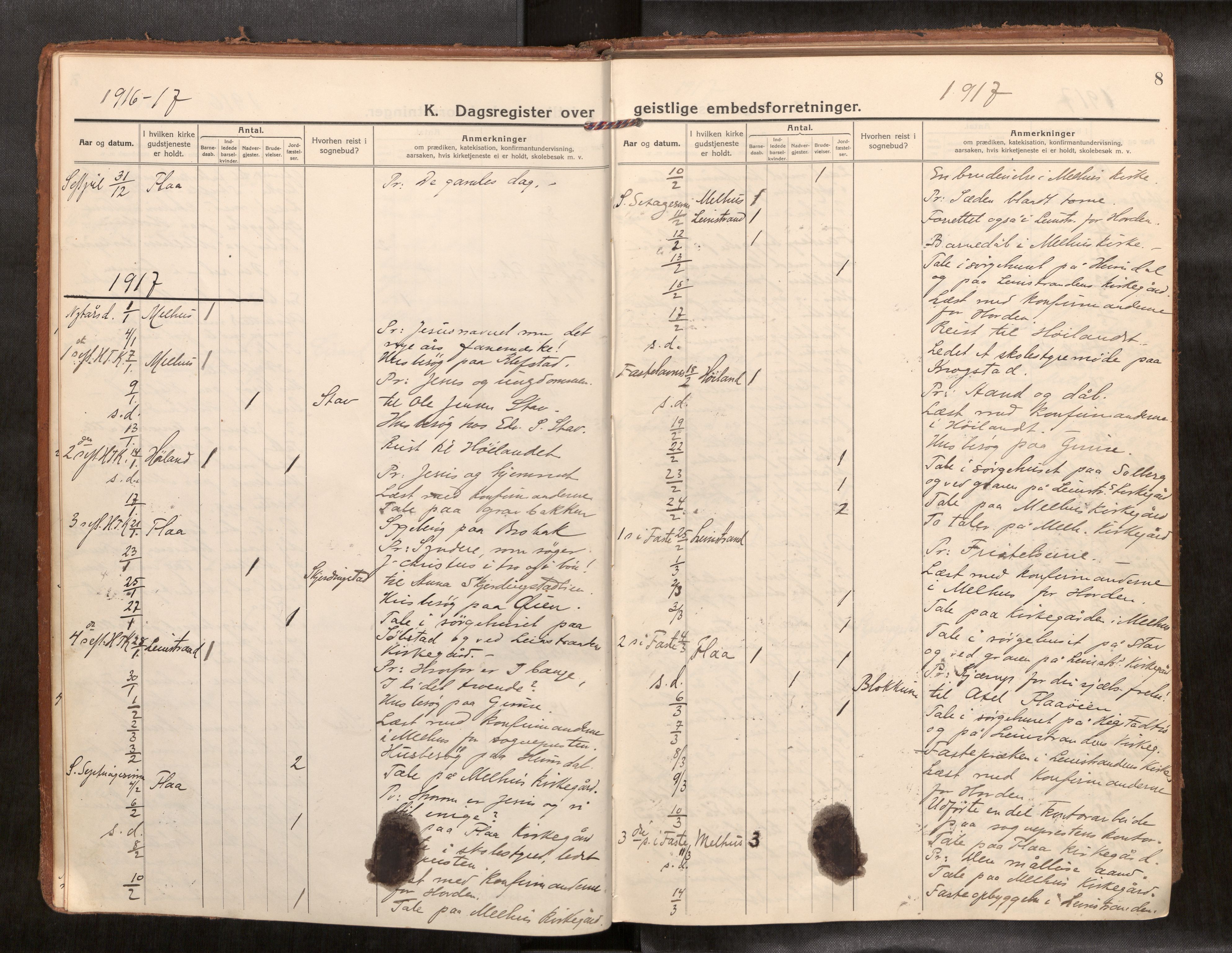 Ministerialprotokoller, klokkerbøker og fødselsregistre - Sør-Trøndelag, SAT/A-1456/691/L1089b: Diary records no. 691B05, 1916-1948, p. 8