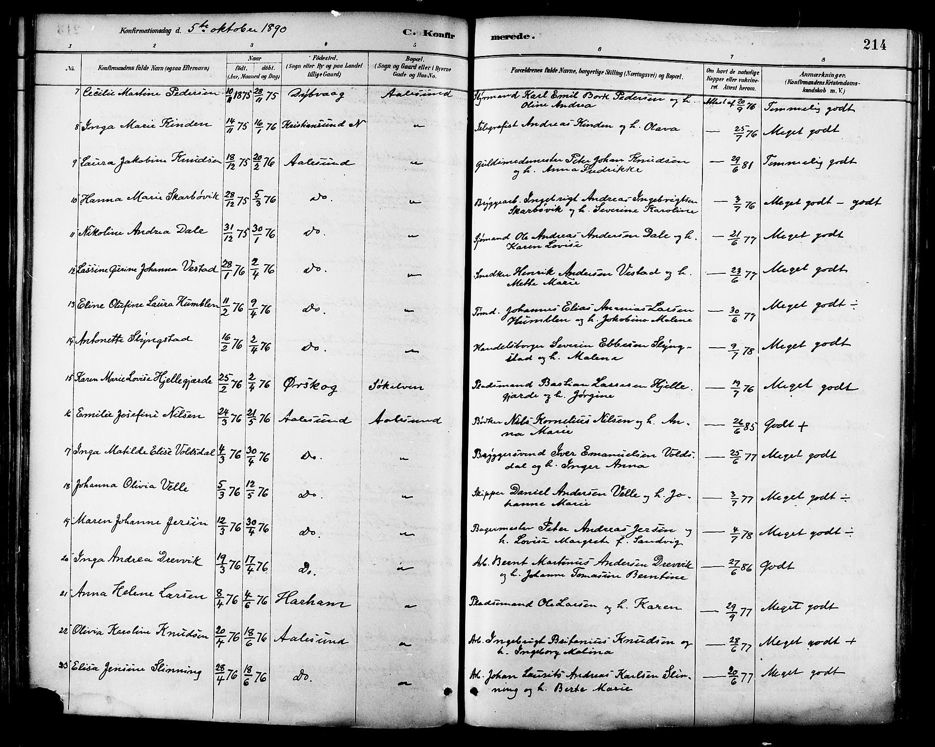 Ministerialprotokoller, klokkerbøker og fødselsregistre - Møre og Romsdal, AV/SAT-A-1454/529/L0455: Parish register (official) no. 529A05, 1885-1893, p. 214