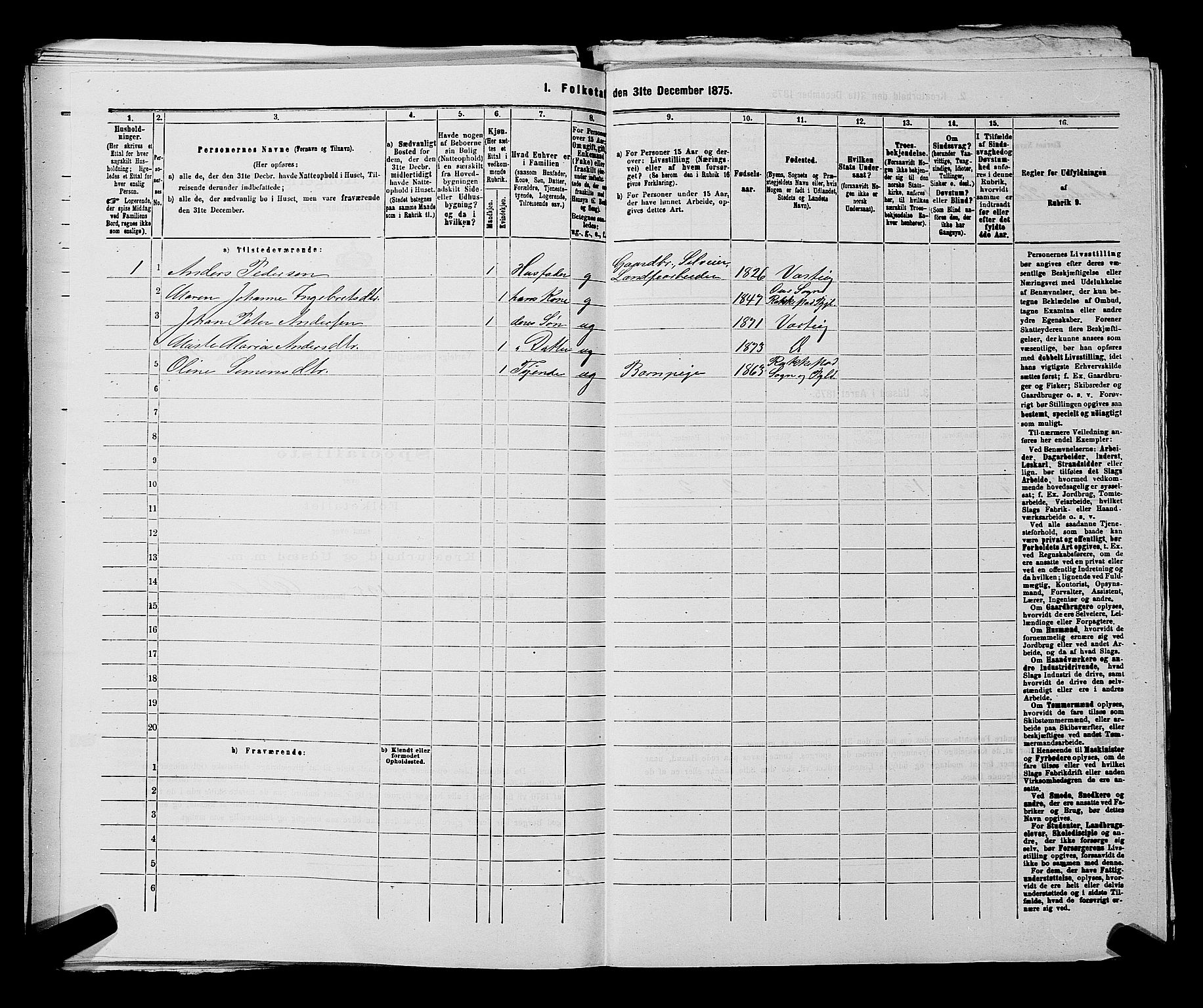 RA, 1875 census for 0114P Varteig, 1875, p. 259